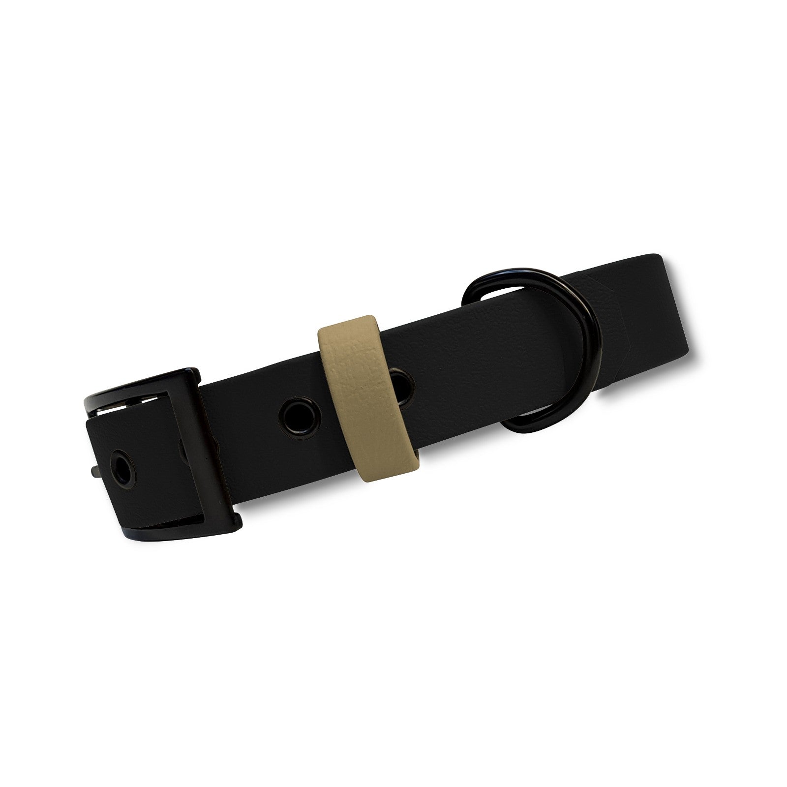 Biothane Hundehalsband in sportlichem Stil in schwarz mit beigem Akzent