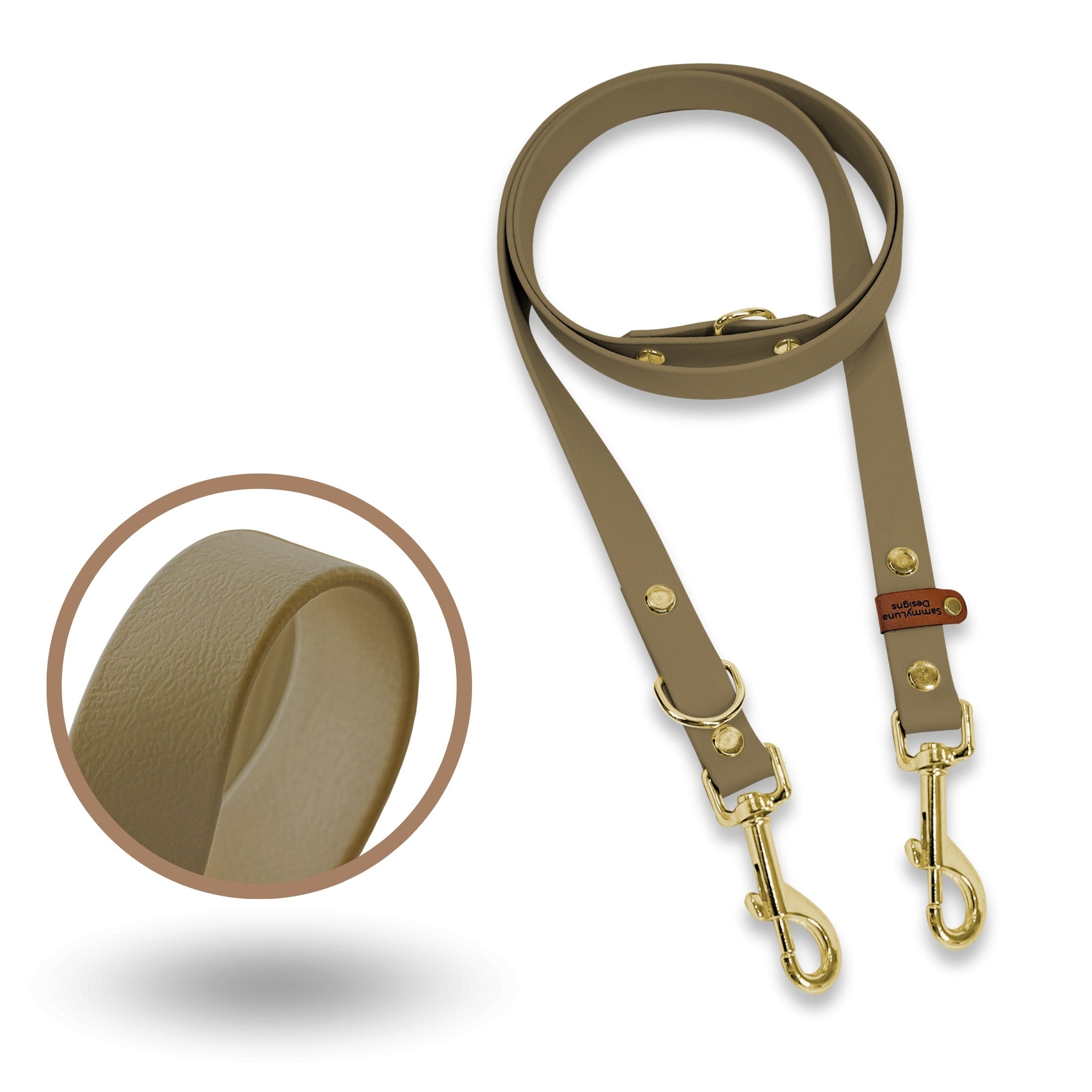 Biothane Leine in Beige mit goldenem Karabiner