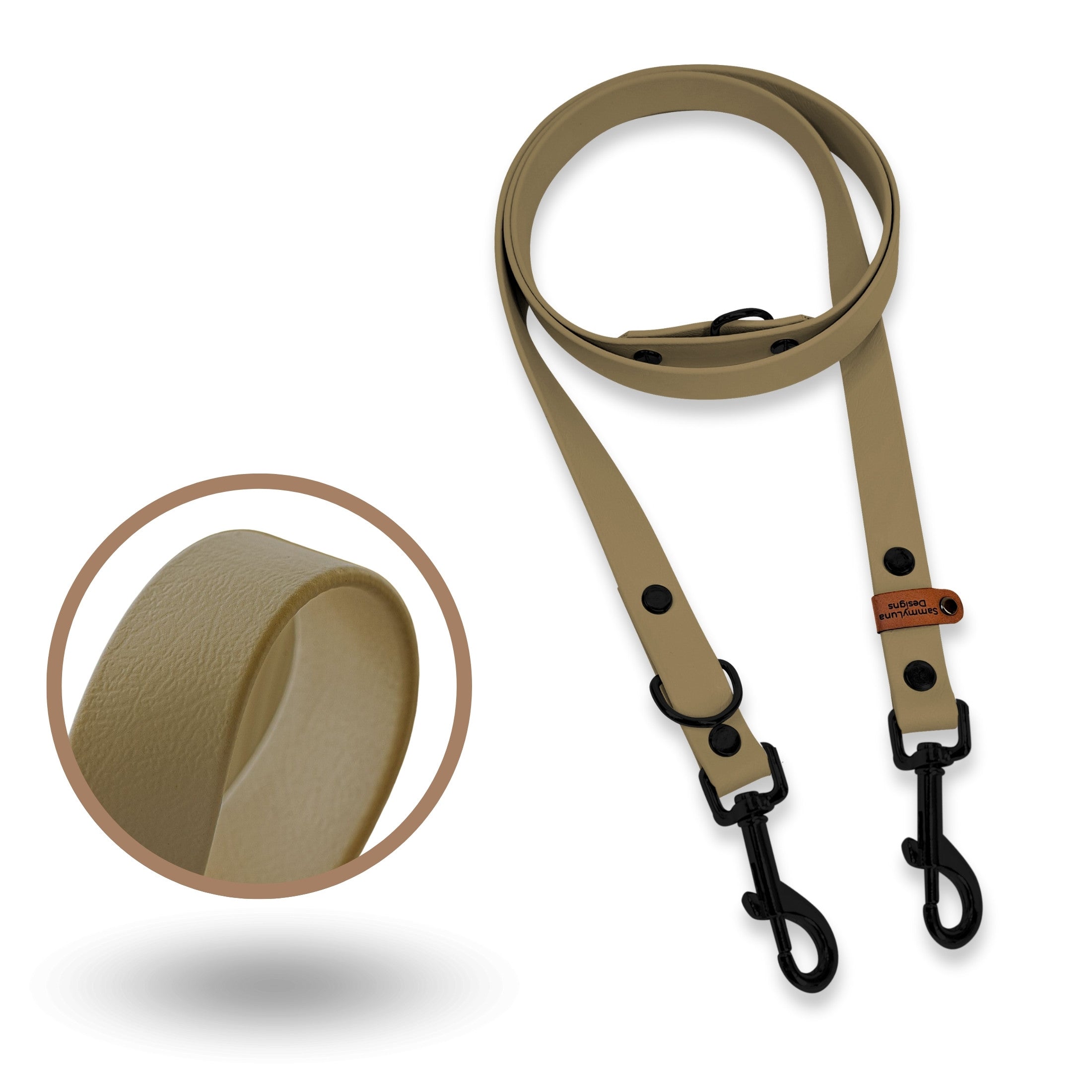 Biothane Leine in Beige mit schwarzem Karabiner