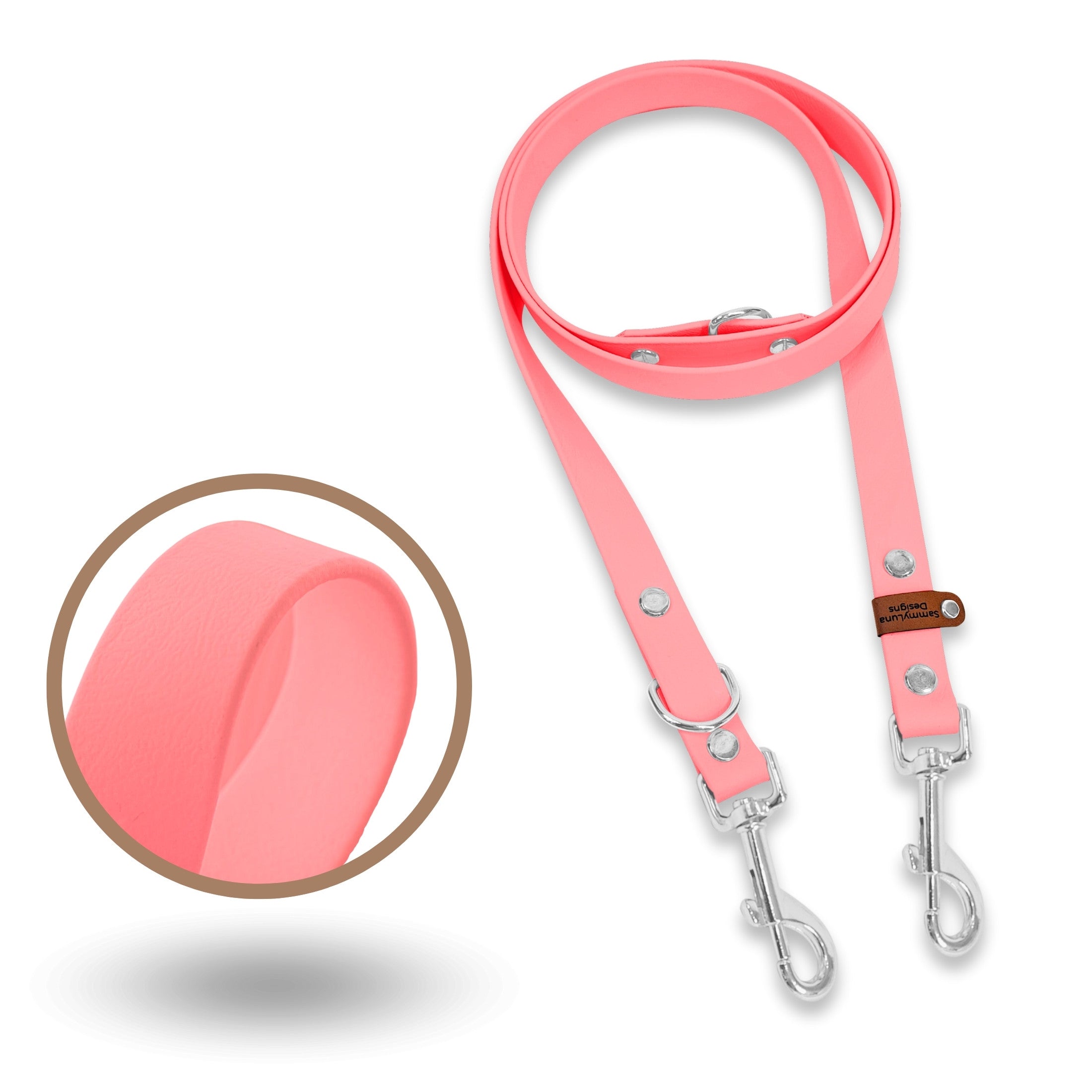 Biothane Leine in der Farbe Pastell-Rosa mit silberner Hardware