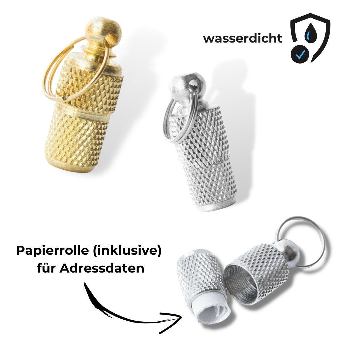 Adressanhänger in gold und silber