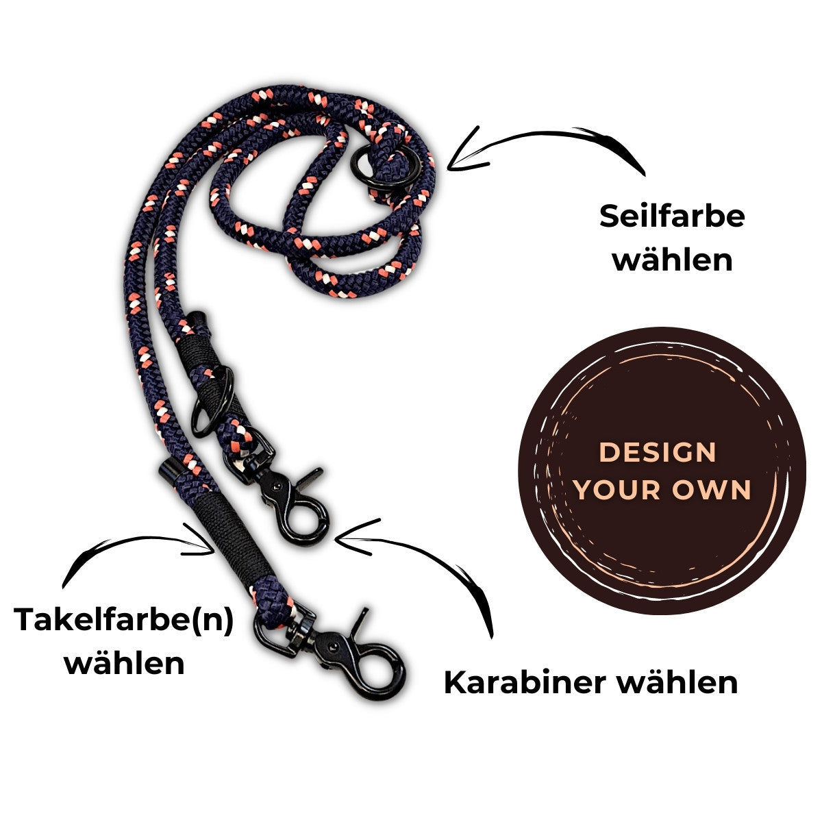 Führleine aus Tauseil / Segeltau mehrfarbig zum selbst Konfigurieren bei SammyLunaDesigns