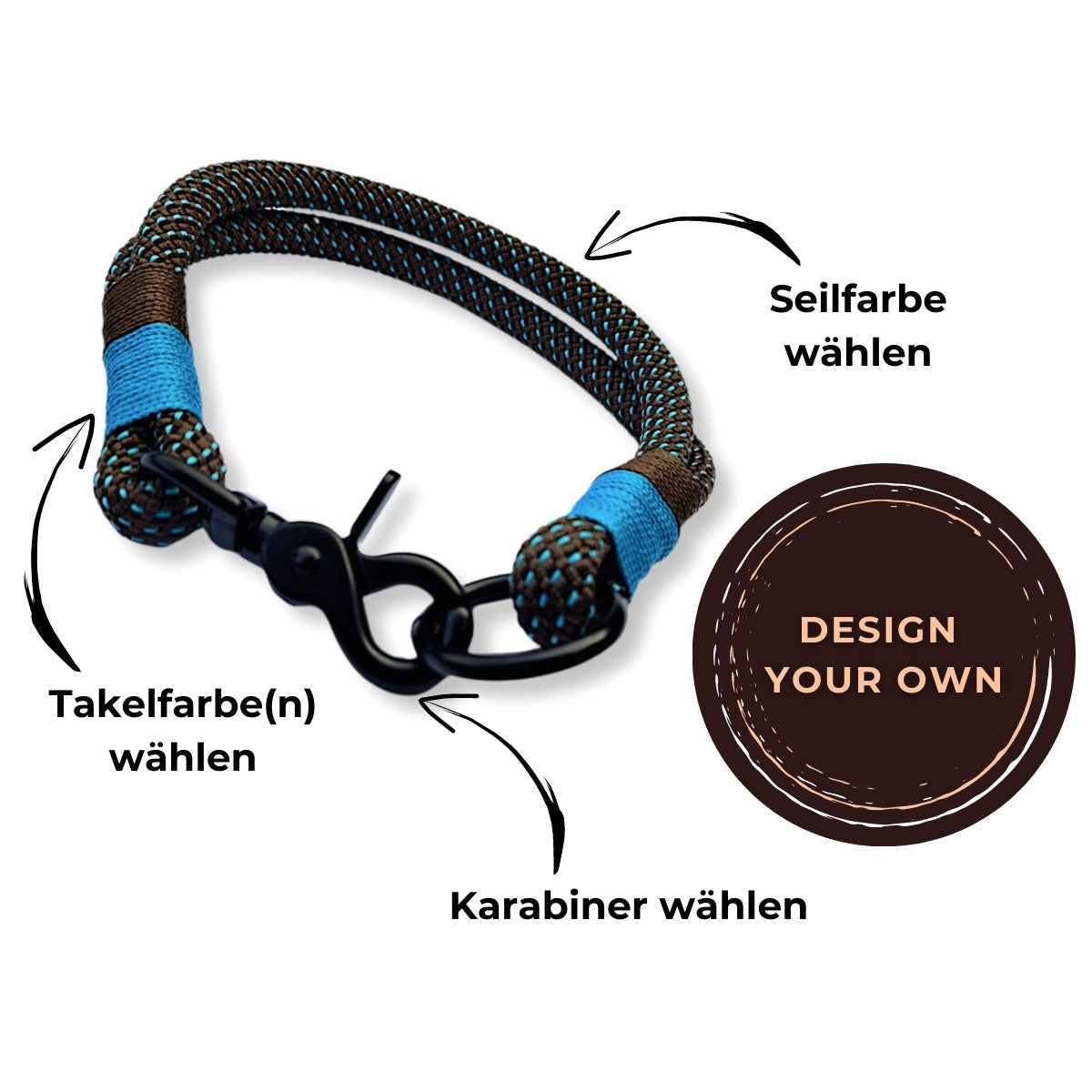 Halsband aus Segeltau / Tauseil mehrfarbig zum Selbst Konfigurieren bei SammyLunaDesigns