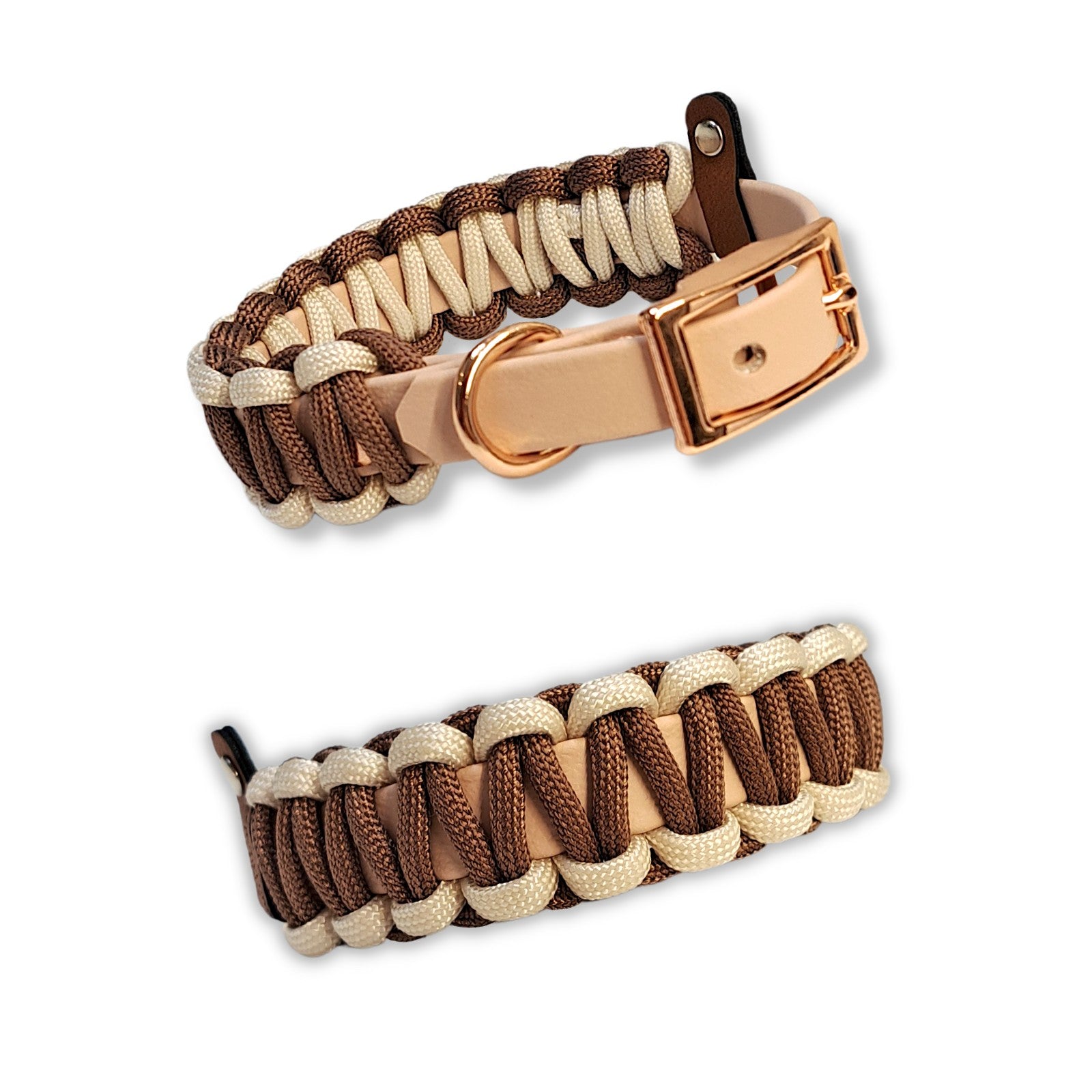 Paracord Biothane Halsband Powder Tan Rose Gold