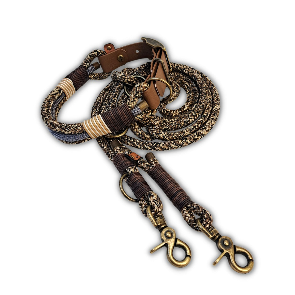 Set Hundehalsband und Hundeleine mit Ledertakel antiker Look