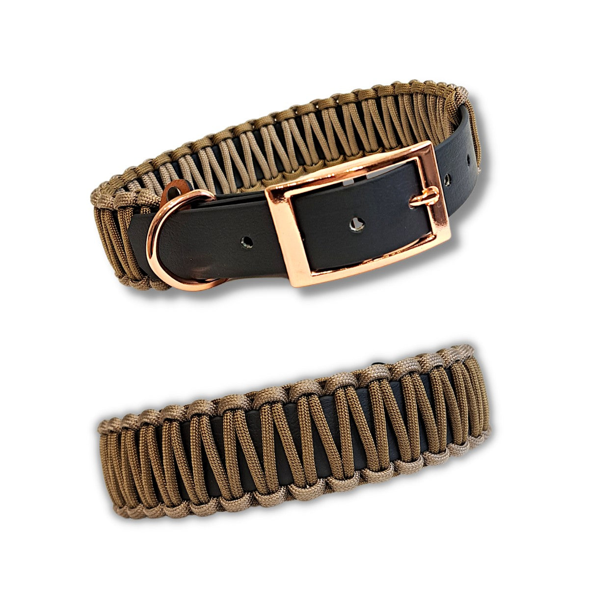 Halsband für den Hund Paracord Schwarz Goldbraun Tan Rose-Gold