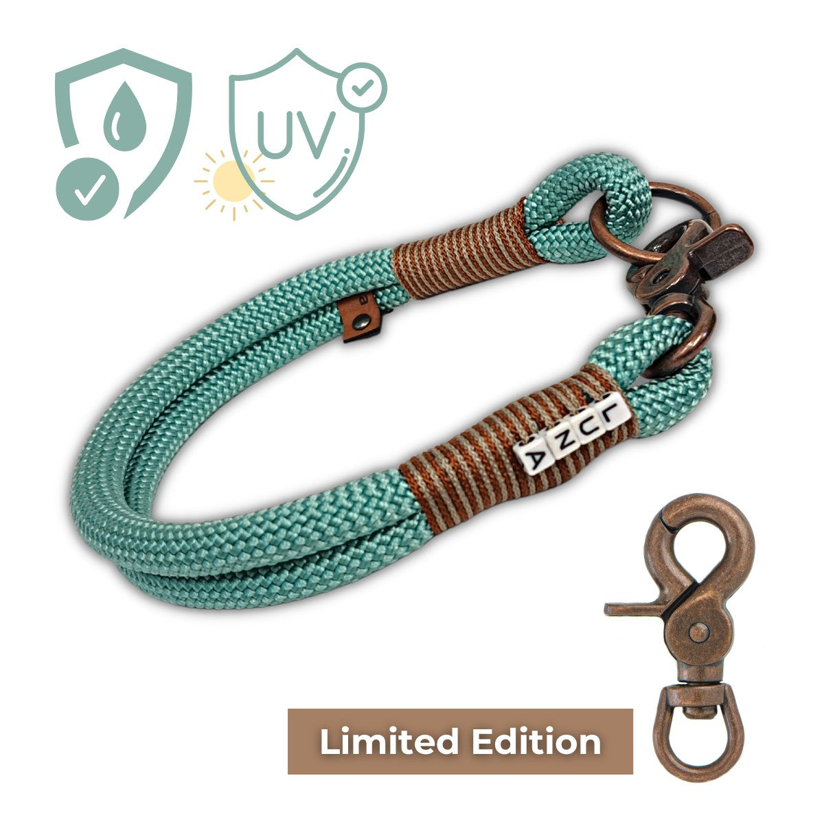 Hundehalsband Tauseil Sea Green Kupfer Personalisiert