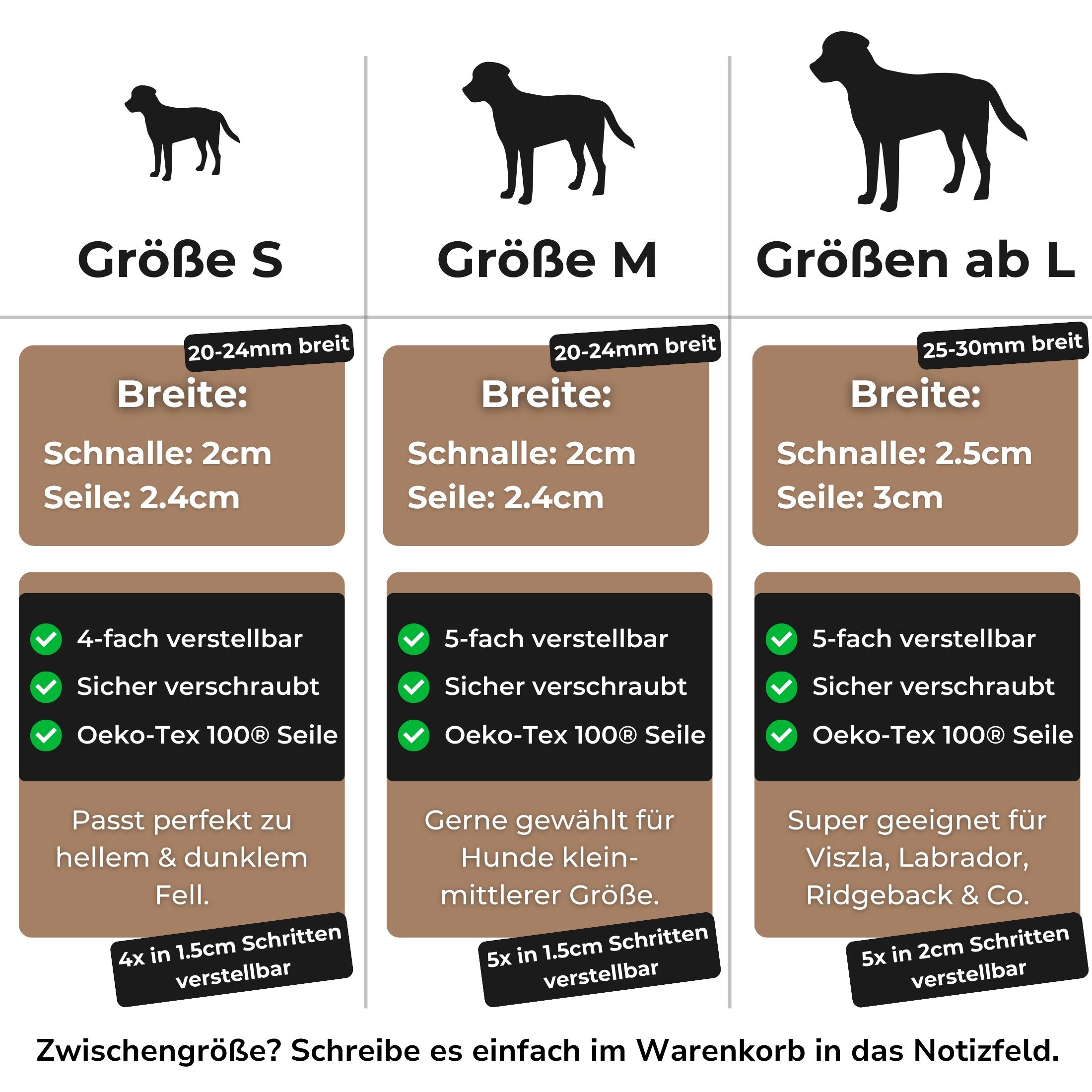 Größentabelle Tauseil Halsband Triple