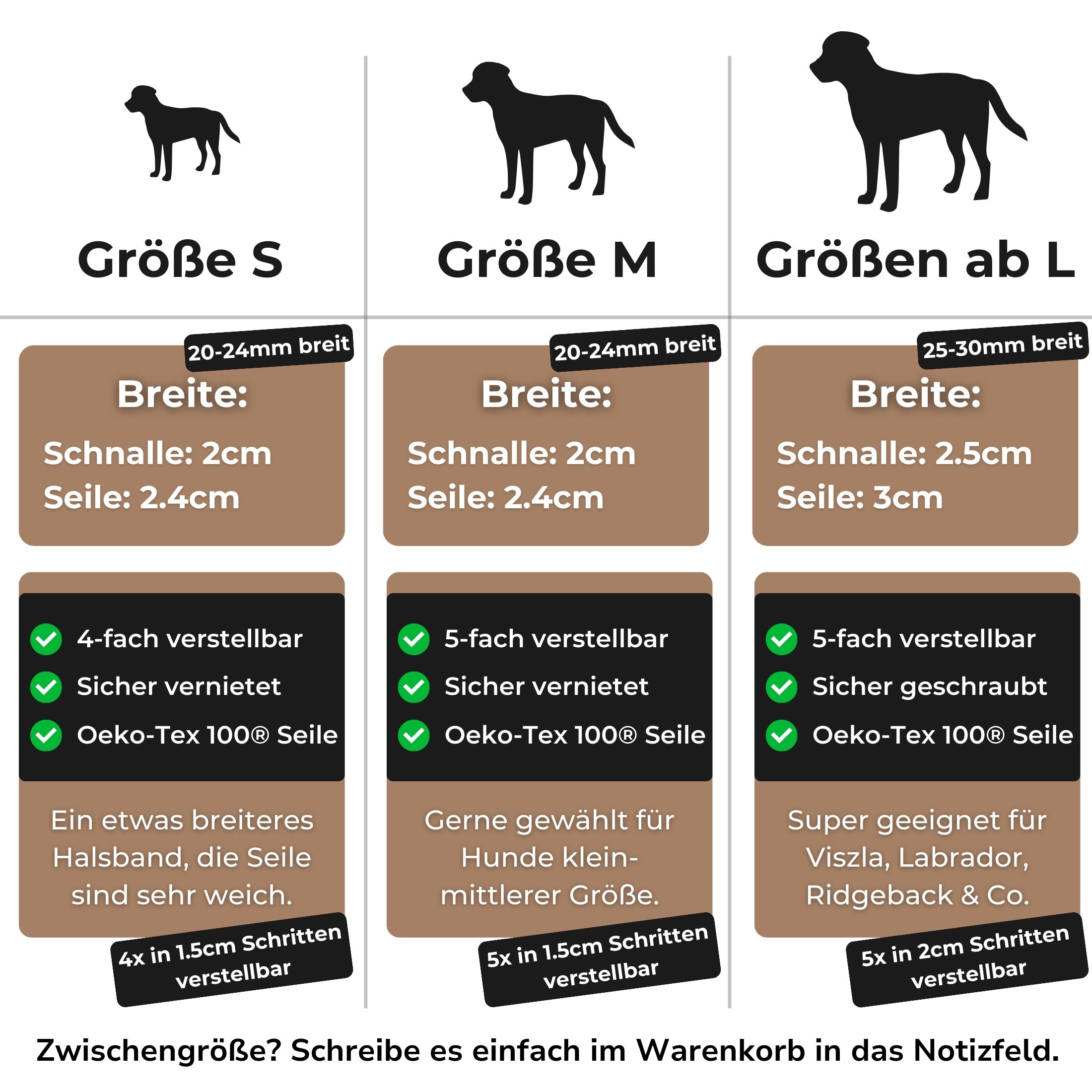 Größentabelle Tauseil Halsband