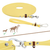 Schleppleine mit separatem Kurzführer in der Farbe Pastell-Gelb und silberner Hardware. Geeignet für kleine und große Hunde.