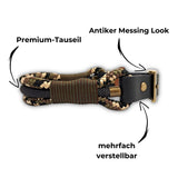 Hundehalsband Camouflage Tauseil und Gurtband Antikes Messing