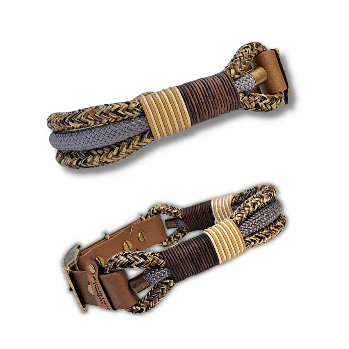 Hundehalsband in braun aus Tauseilen und Leder