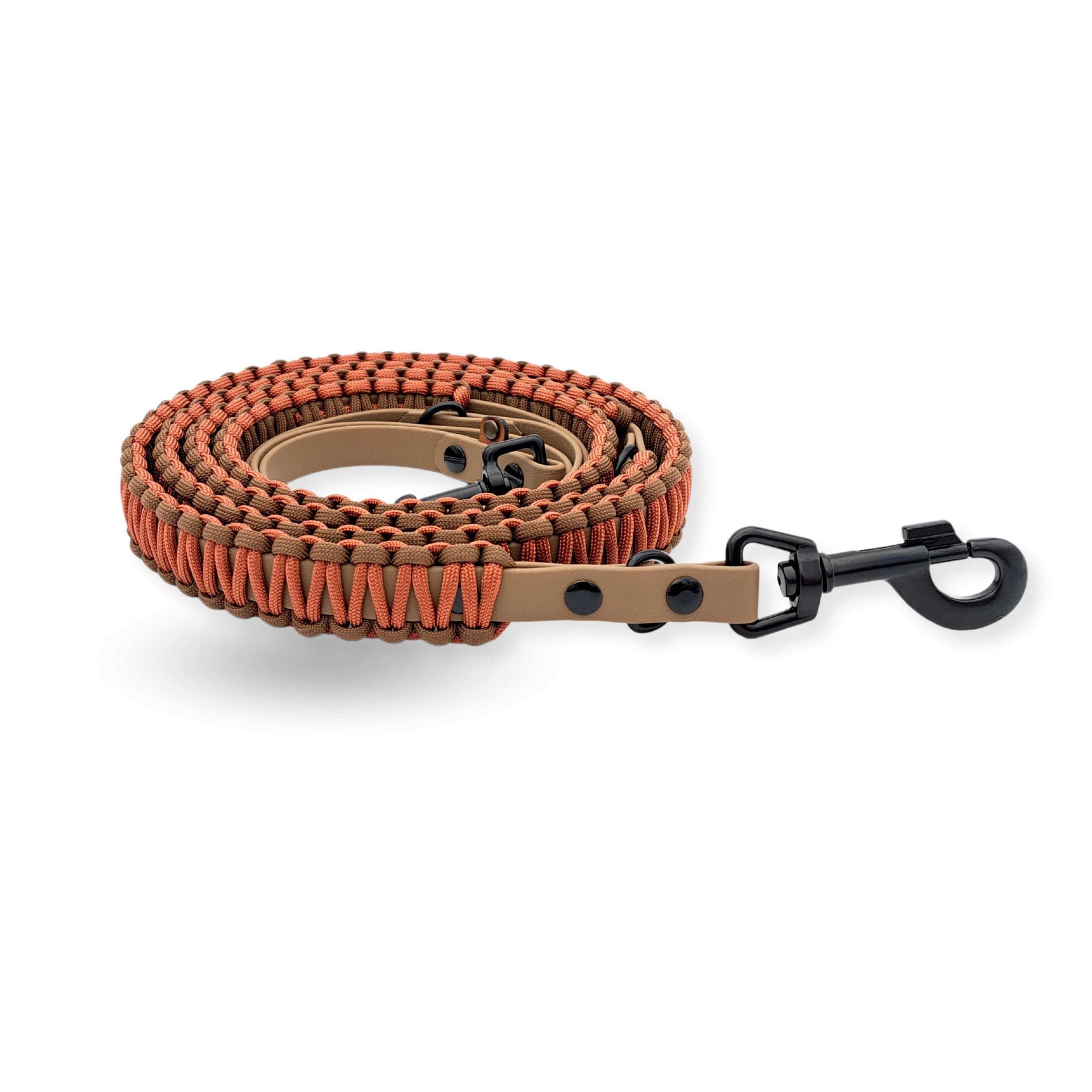 Hundeleine aus Biothane mit Paracord verkleidet in braun-schwarz