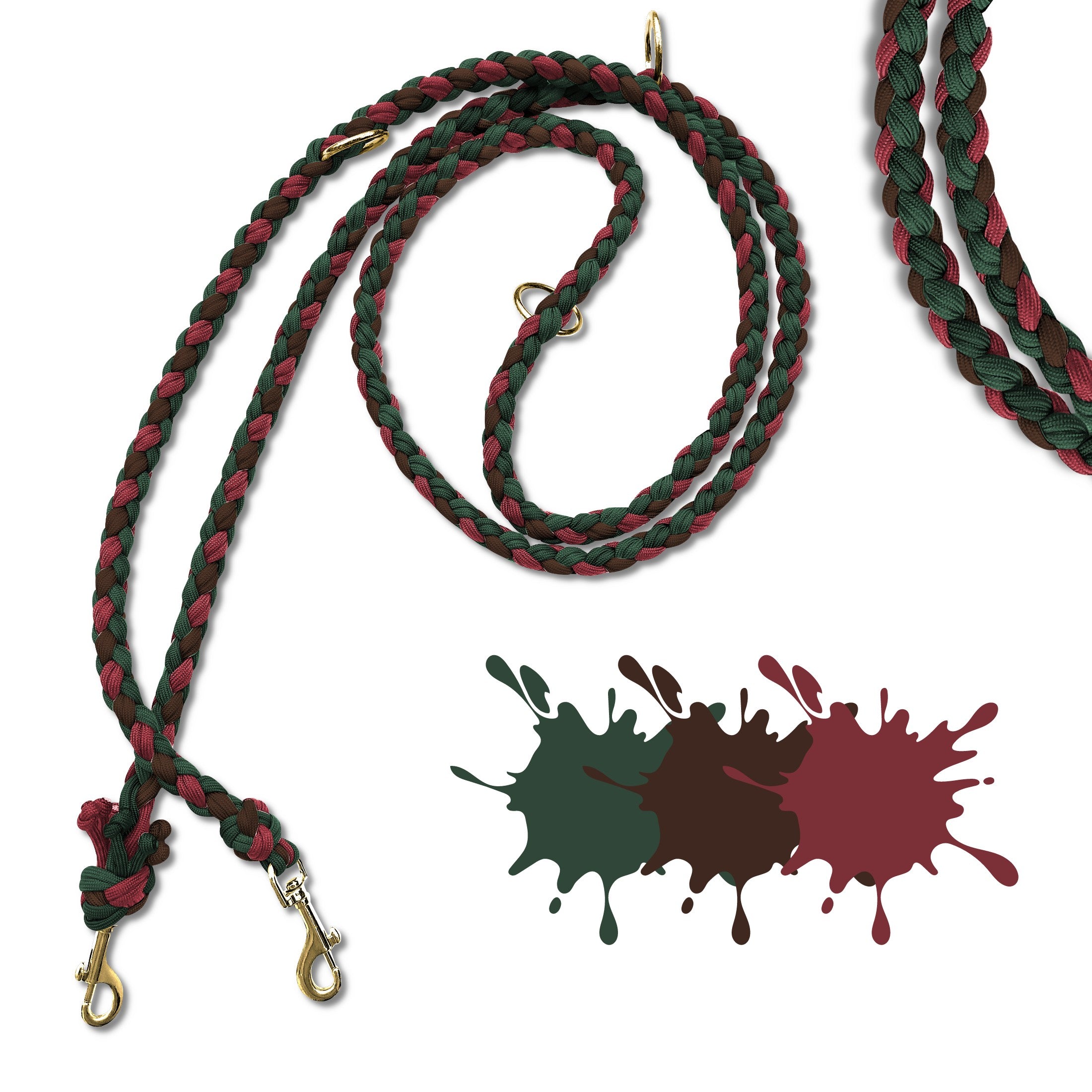 Paracord Hundeleine Premium Farben Grün-Schwarz-Weinrot