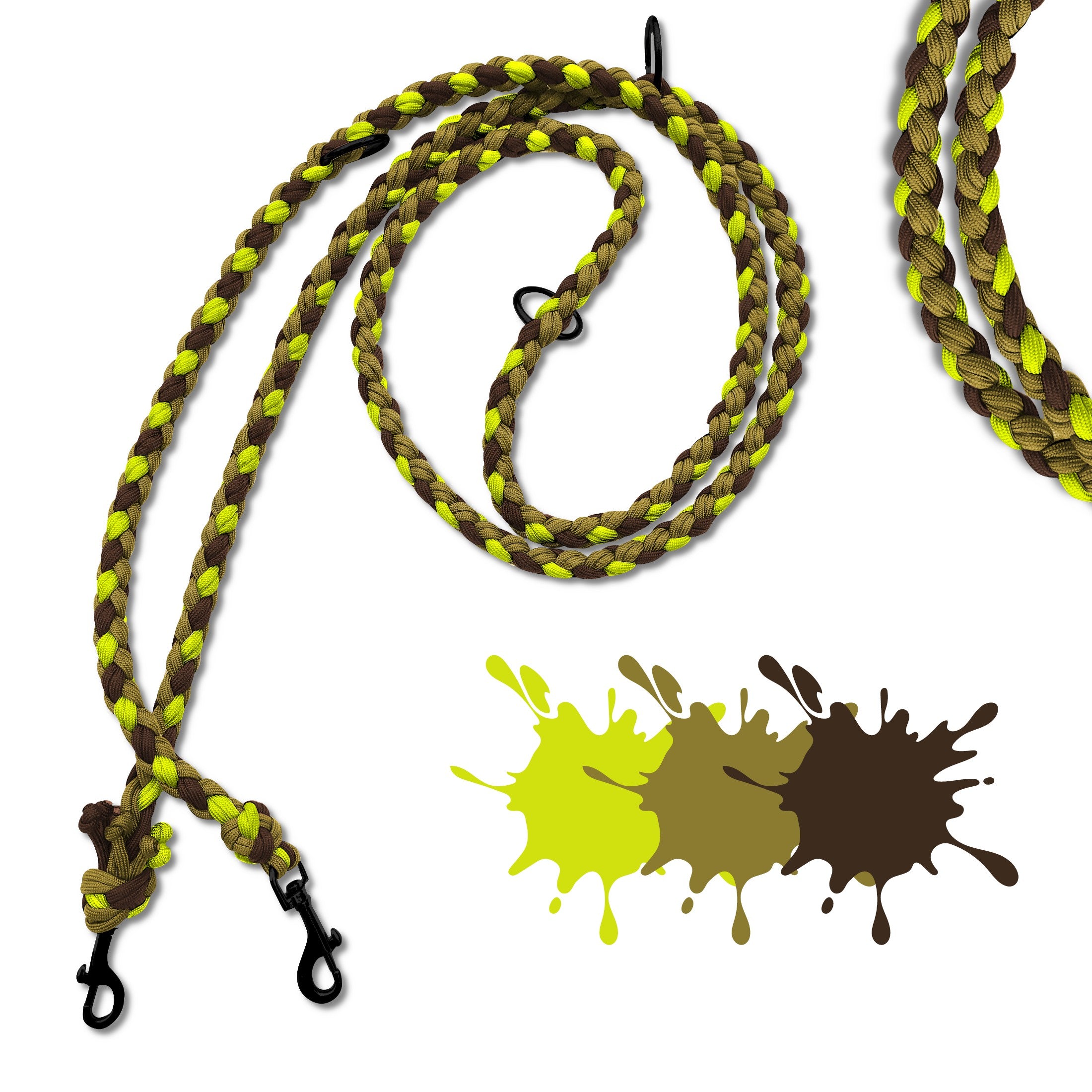 Paracord Hundeleine in Neon-Gelb Braun Gold