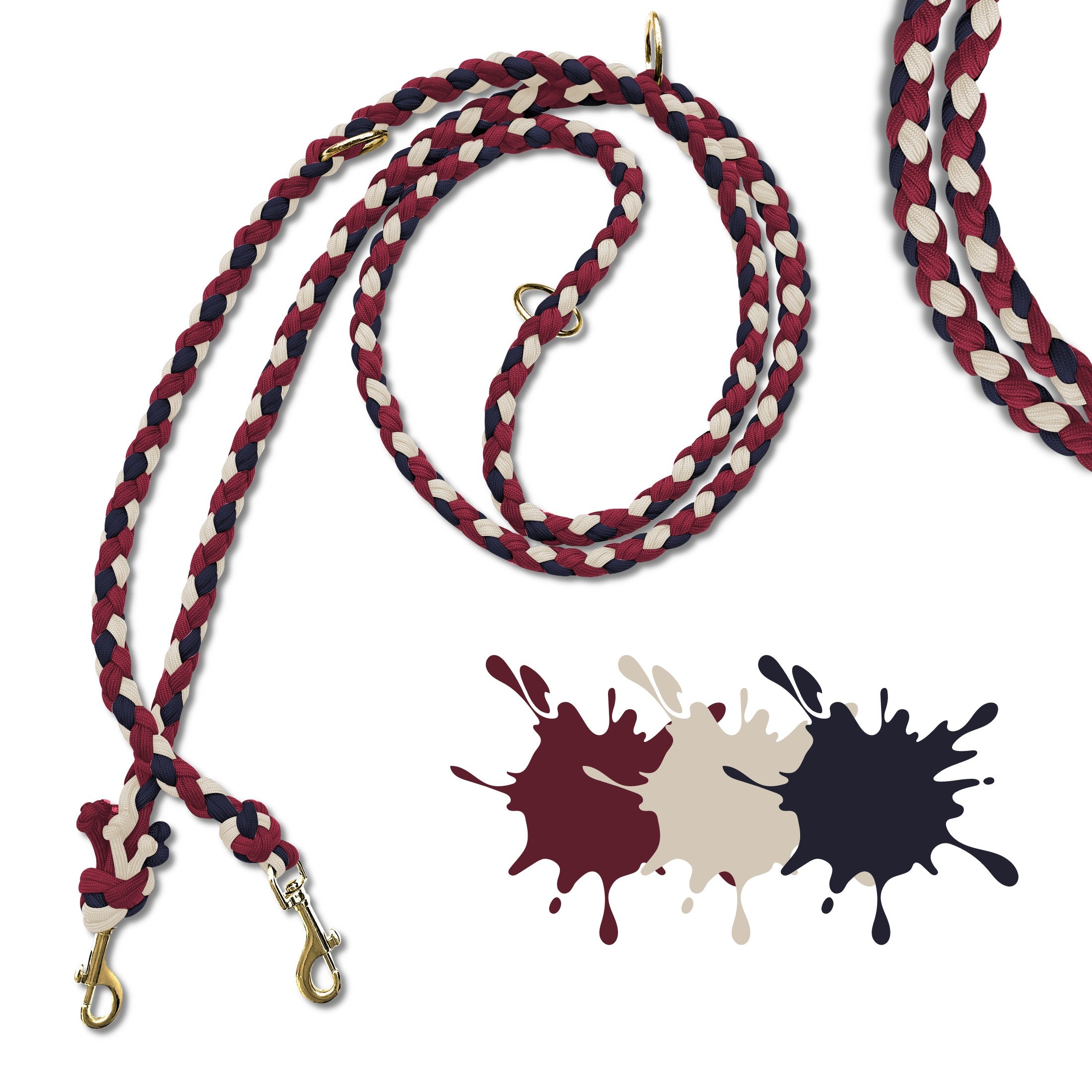Schöne Hundeleine aus Paracord in Weinrot, Creme und Dunkelblau