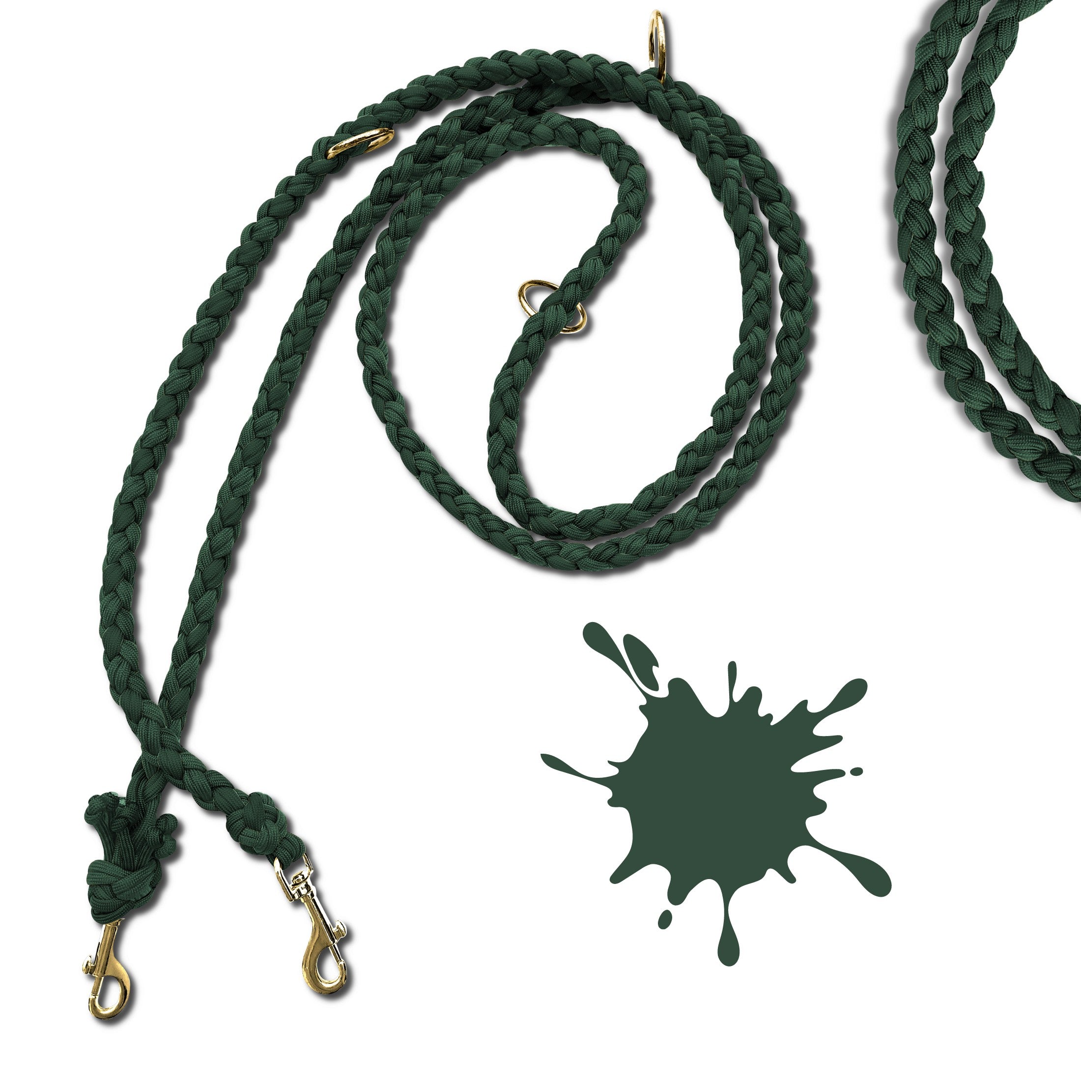 Hundeleine aus Paracord in dunkelgruen und gold