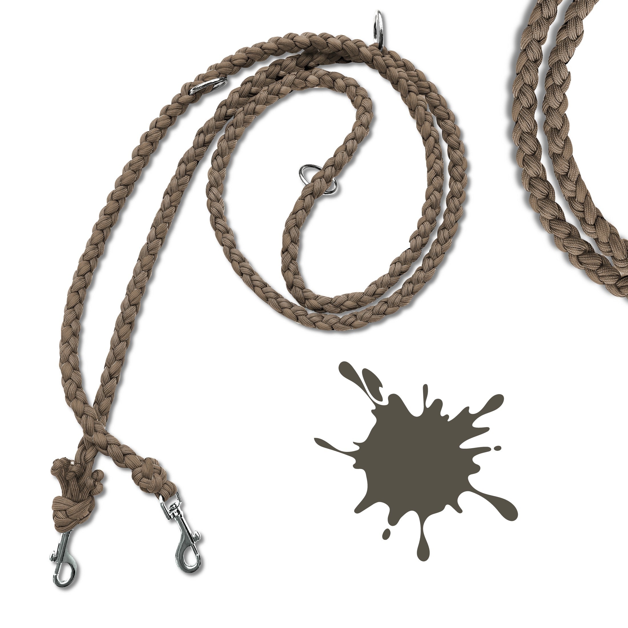 Paracord Leine in der Farbe Tan mit silberner Hardware