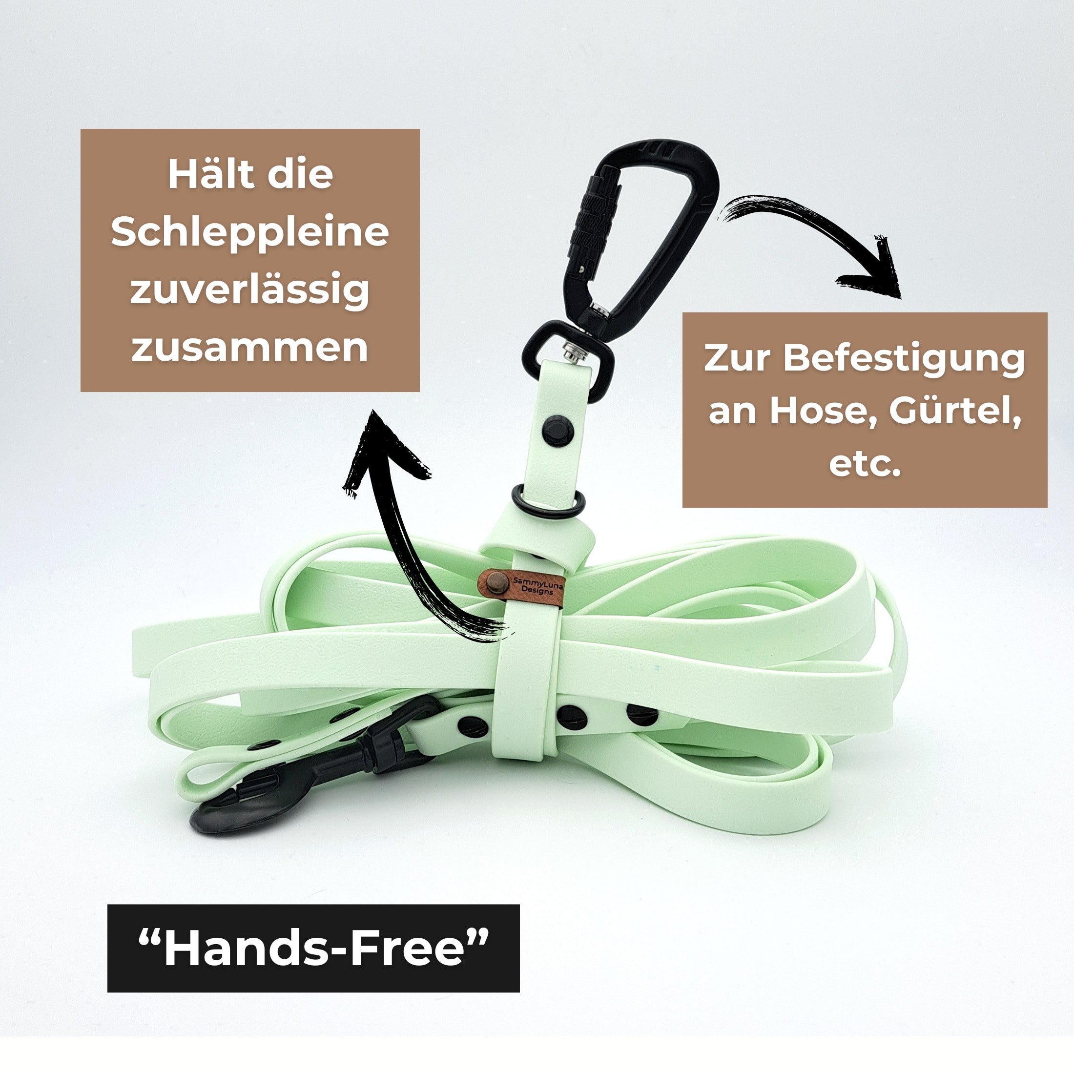 Schleppleine mit integrierter Schleppleinenhalterung in Minze