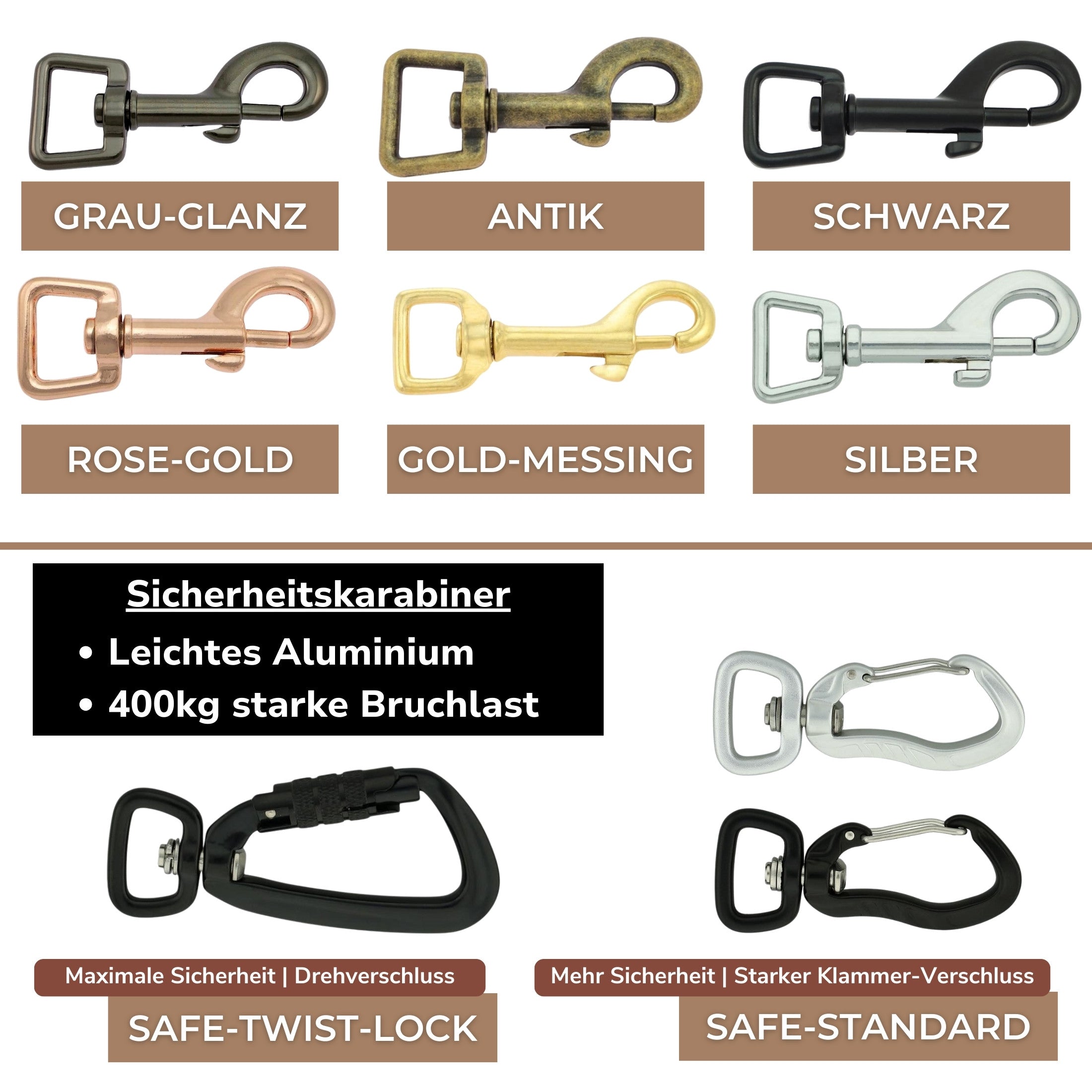 Karabinerauswahl zur Schleppleine