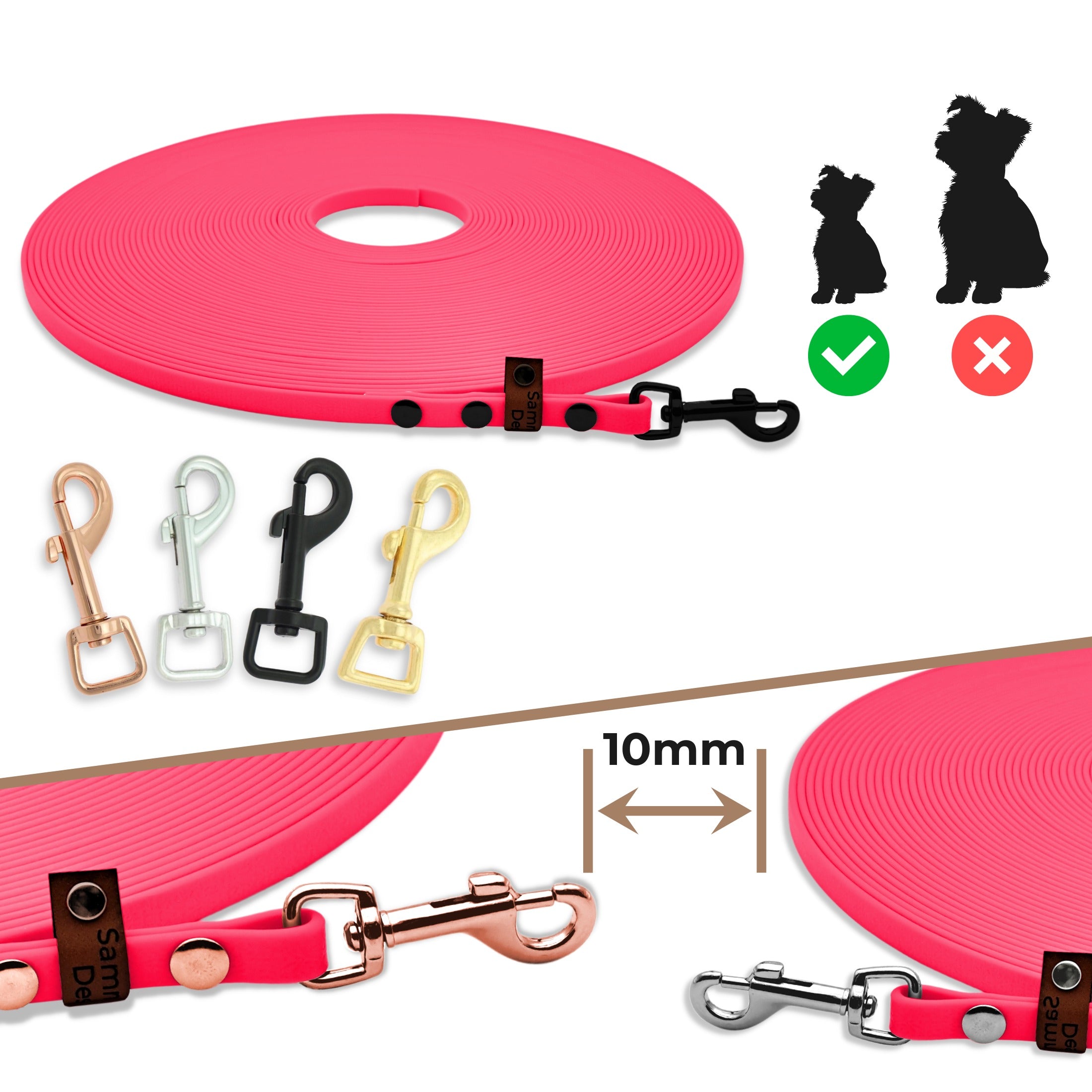 Schleppleine wie BioThane® in Neon-Rosa