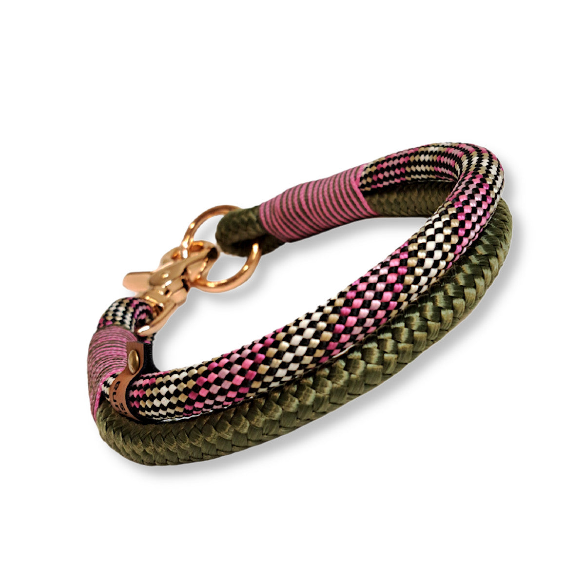 Hundehalsband aus Segeltau zweifarbig in Pink Beige und Grün