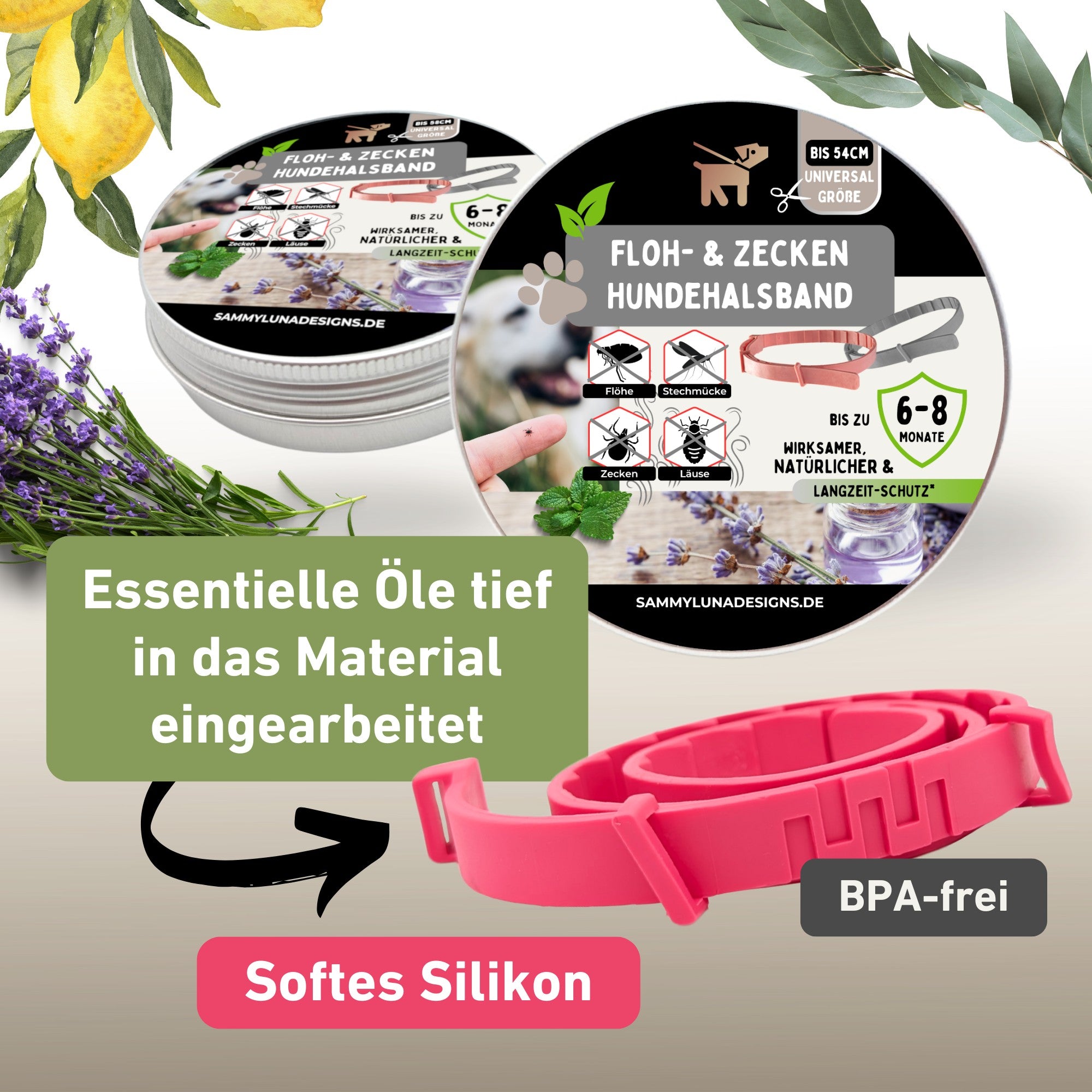 Floh- & Zeckenhalsband in Magenta aus äthreischen Ölen
