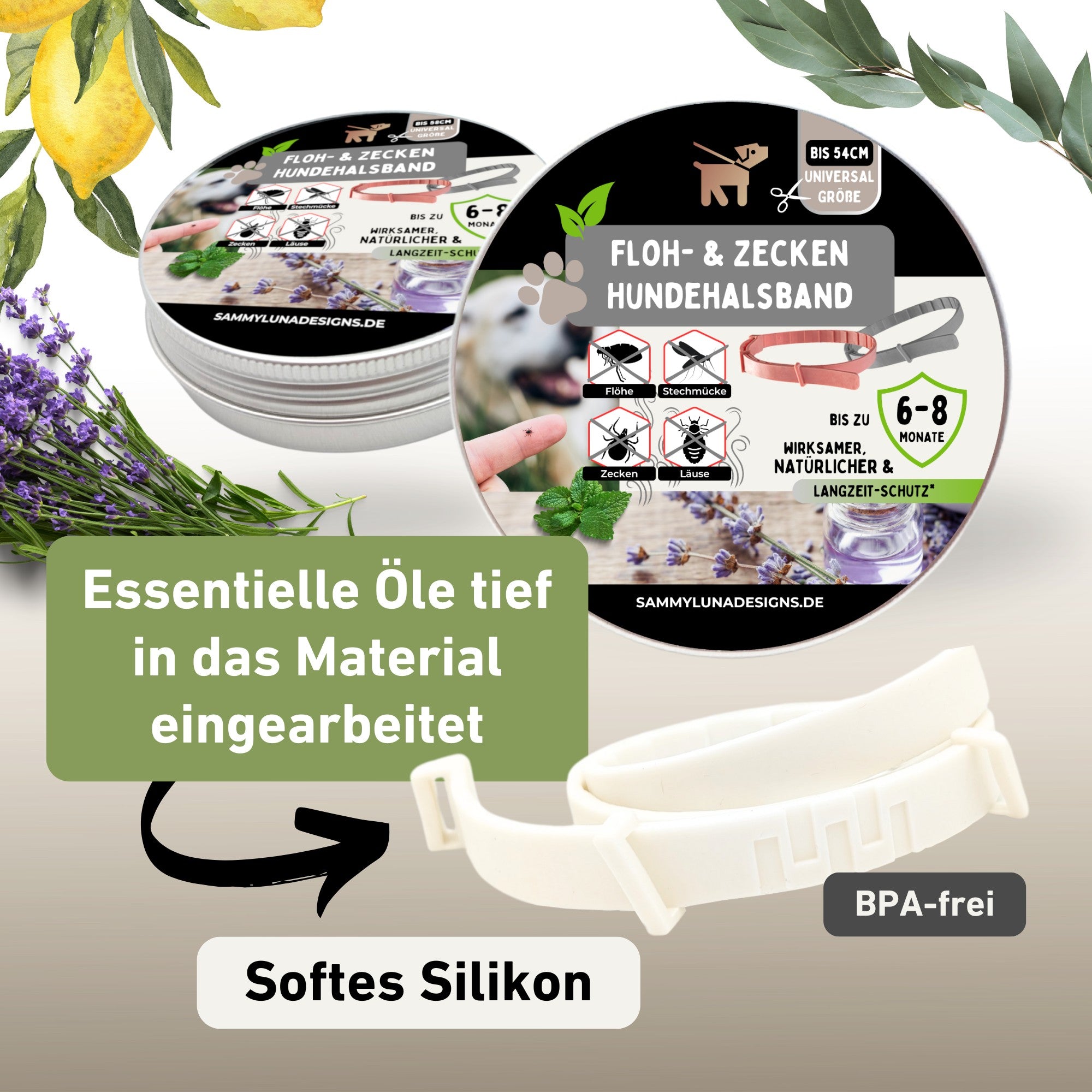 Weisses Zeckenhalsband mit ätherischen Ölen für natürlichen Zeckenschutz
