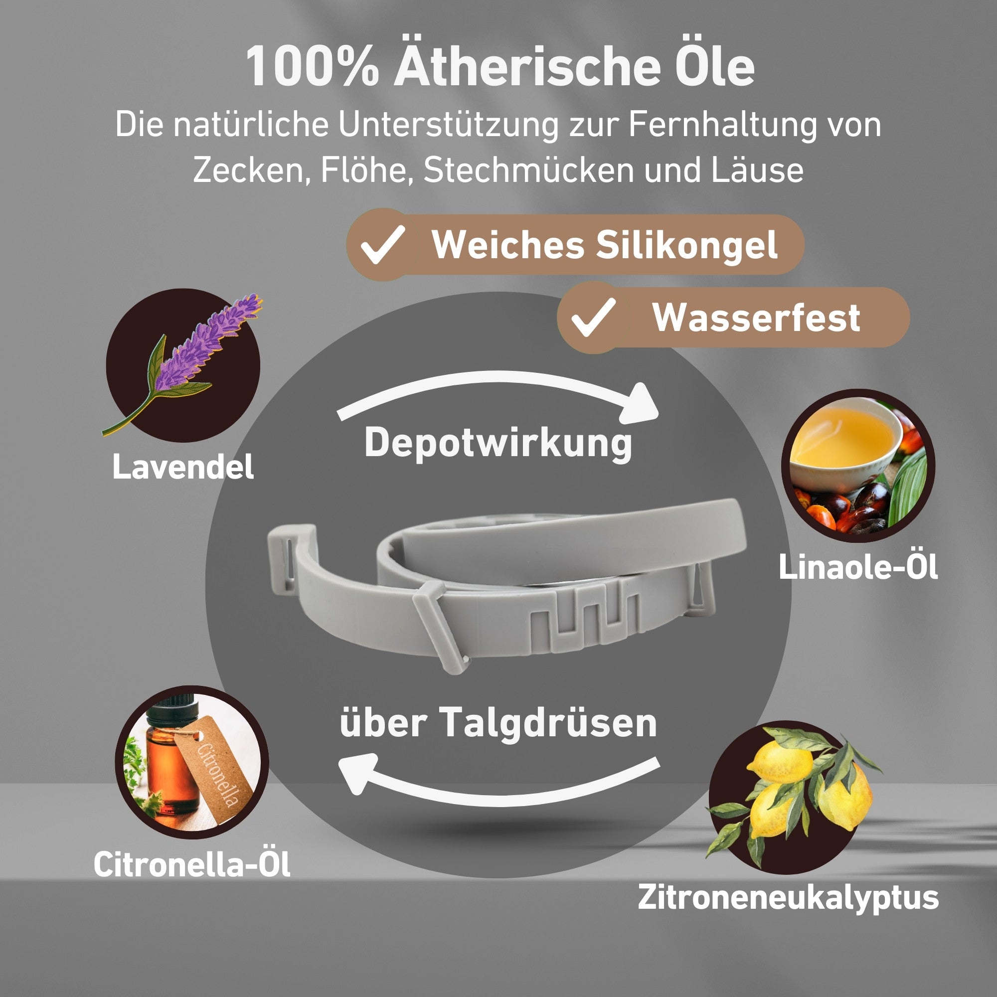 Zeckenhalsband mit natürlichen Inhaltsstoffen in grau