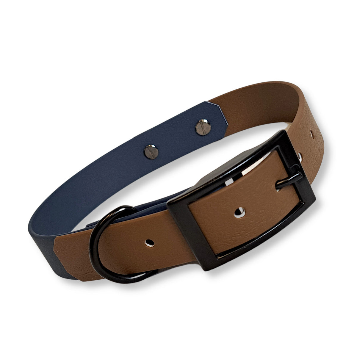 Hundehalsband Dunkelbraun Blau aus Biothane ähnlichem Material von SammyLunaDesigns