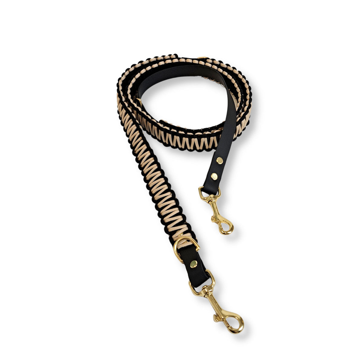 Hundeleine Paracord X Gurtband in Schwarz-Gold Creme von SammyLunaDesigns