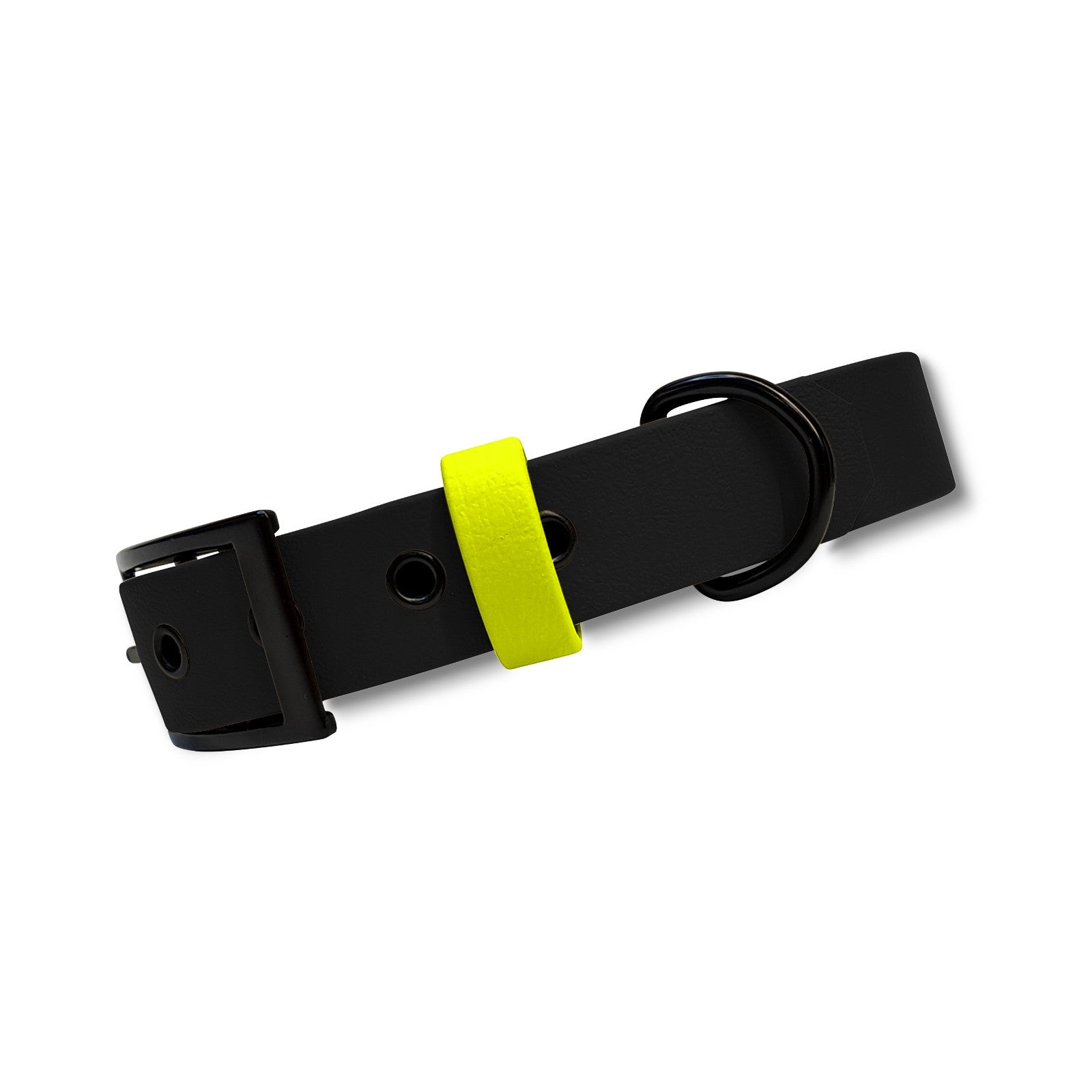 Biothane Hundehalsband in sportlichem Stil in schwarz mit neon-gelbem Akzent