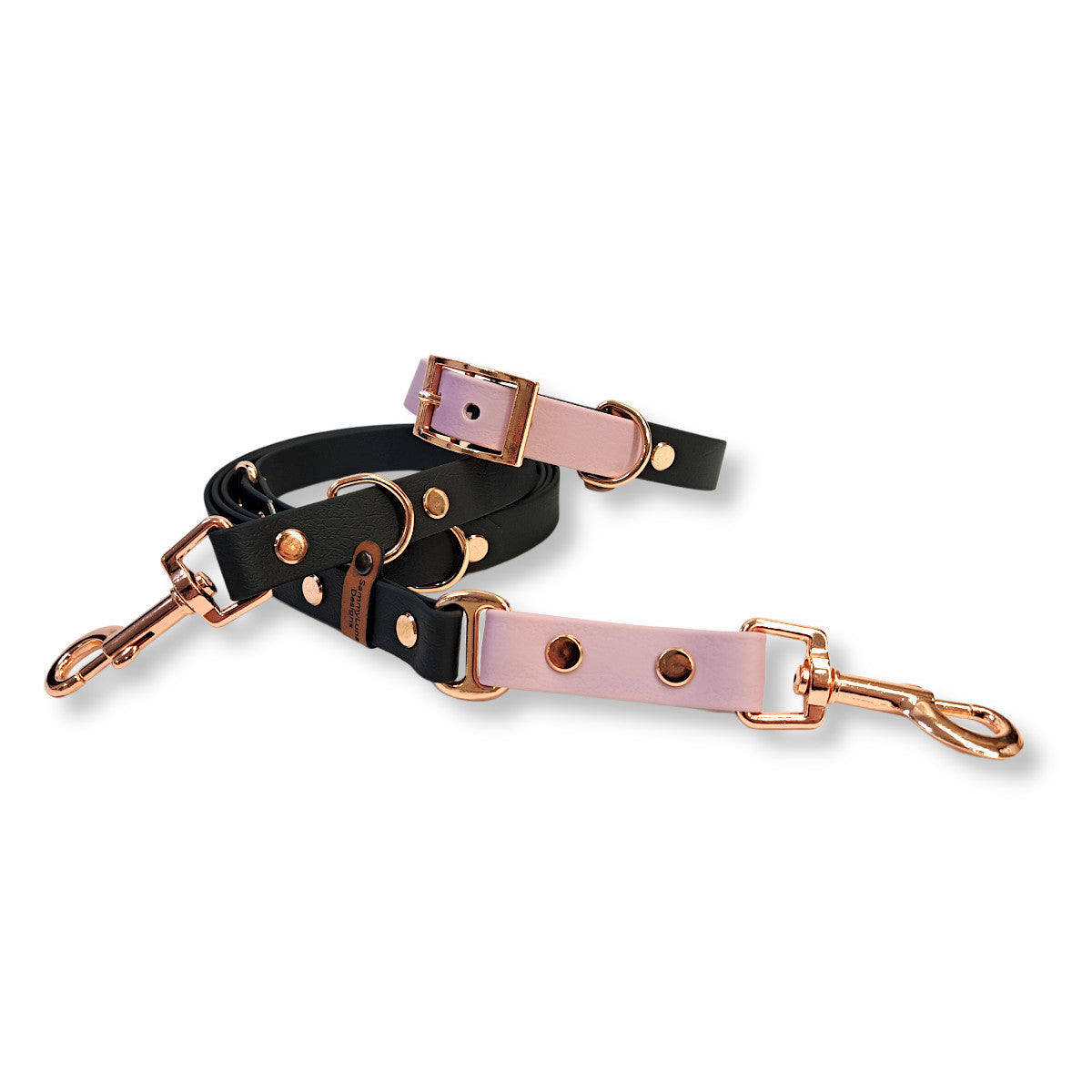 Halsband Leinen Set PVC-Gurtband Biothane Art Schwarz Rosa