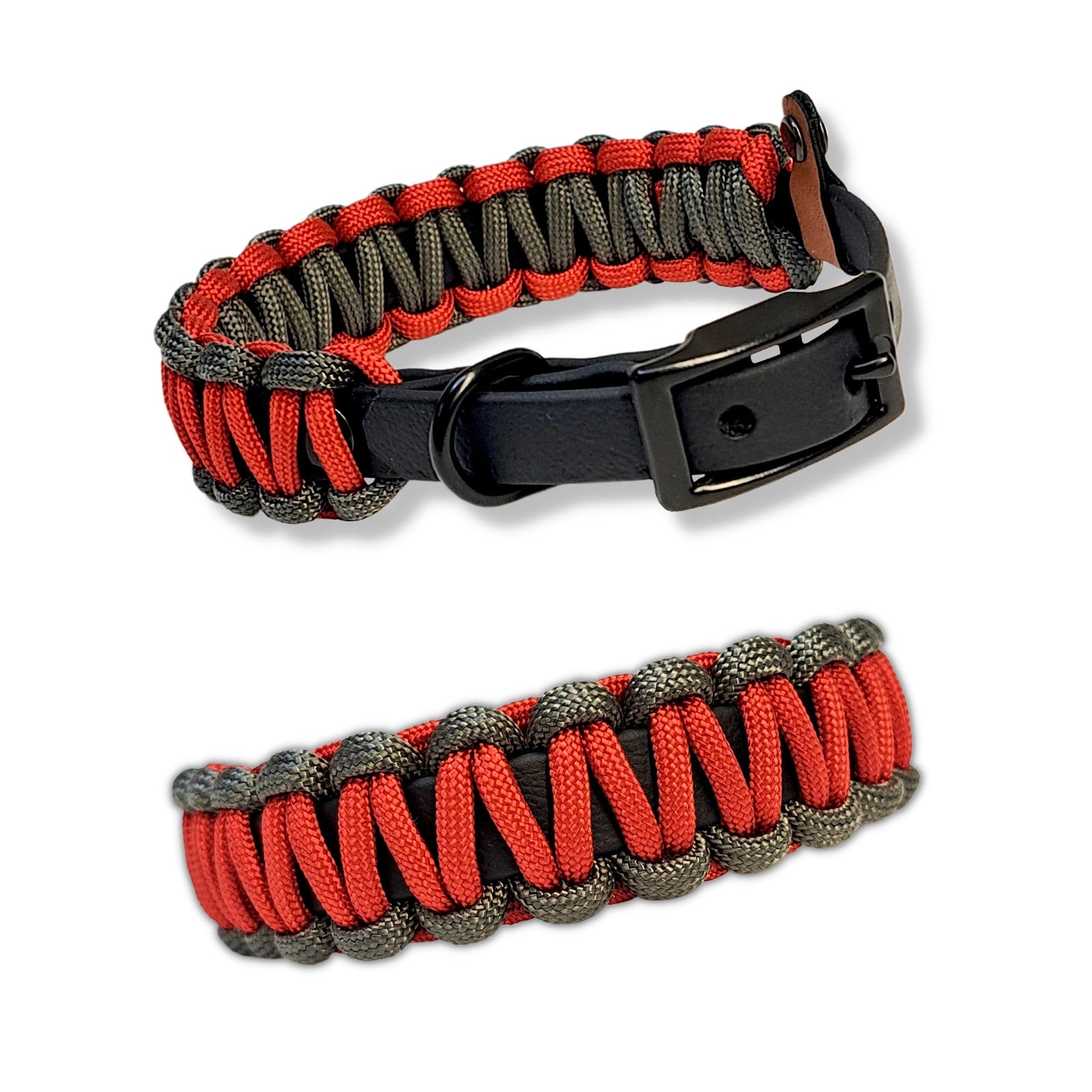 Halsband für den Hund aus Biothane und Paracord in rot grau