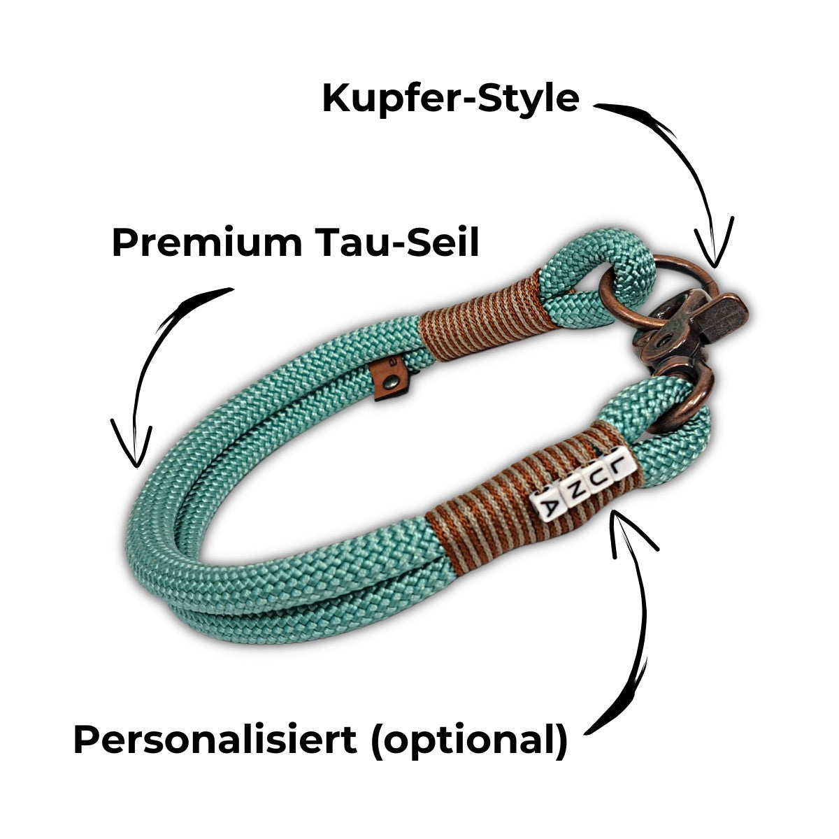 MeRuBu Seil-Halsband Für Hunde – 8 Mm Stärke, Mit Messingring & Verstellbarem Flechtstopp (Marine, 54 Cm)