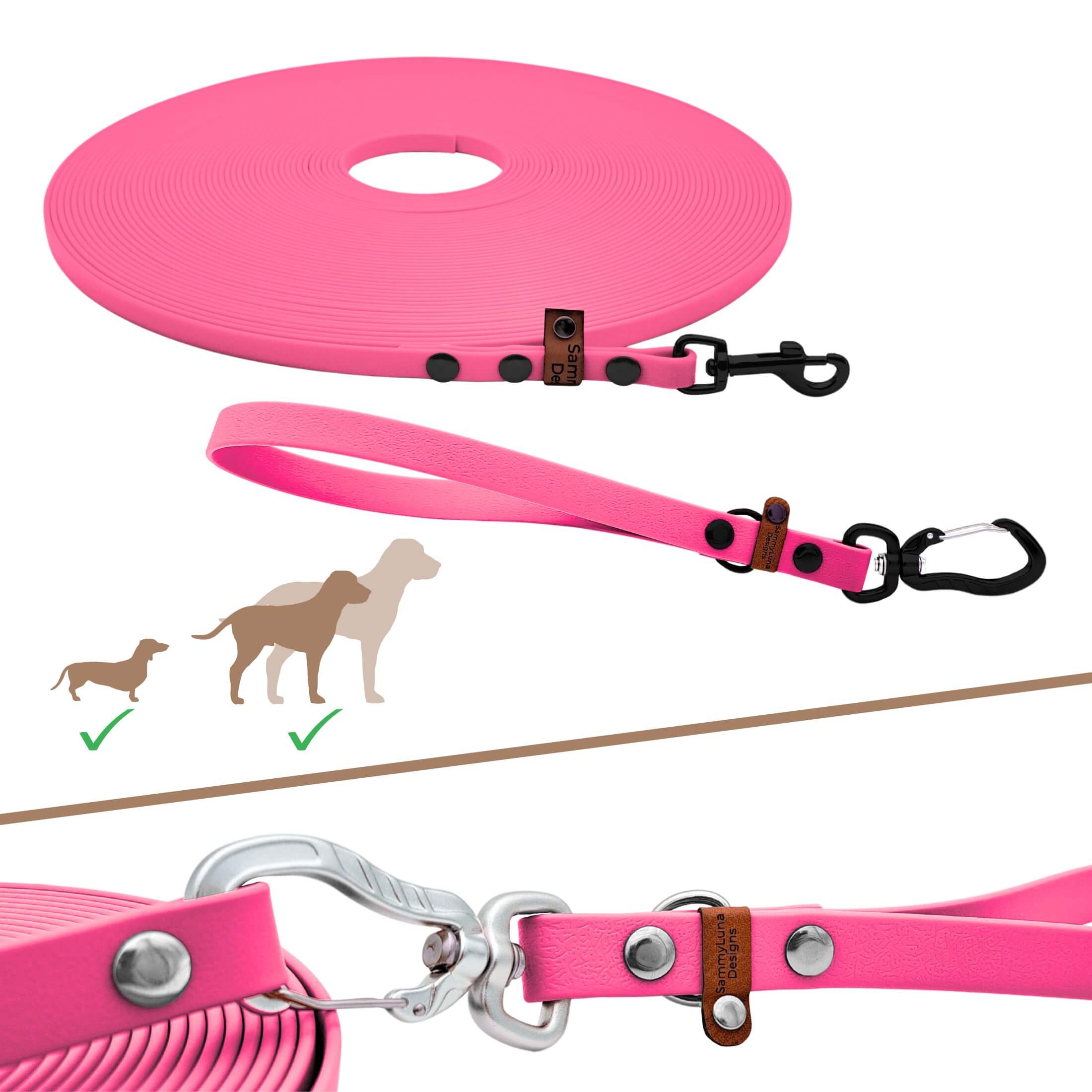Schleppleine mit Kurzführer in Neon-Rosa