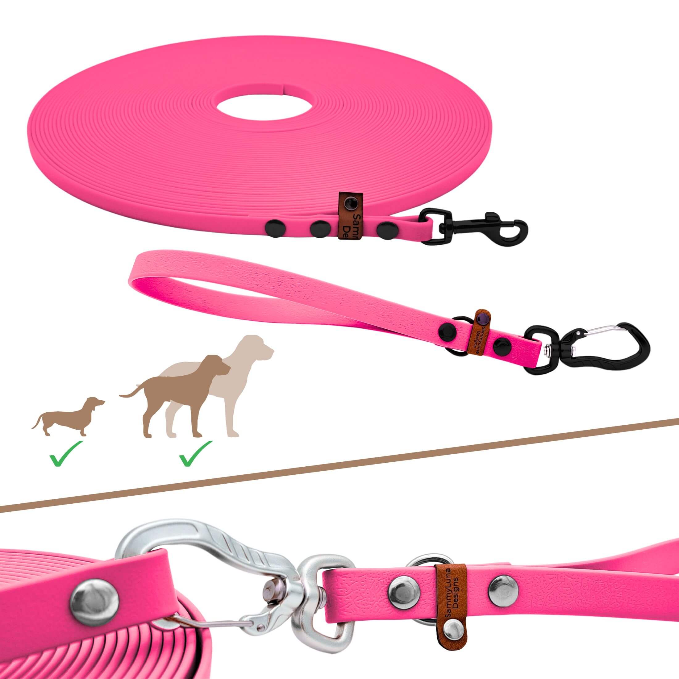 Schleppleine mit Kurzführer in Neon-Rosa