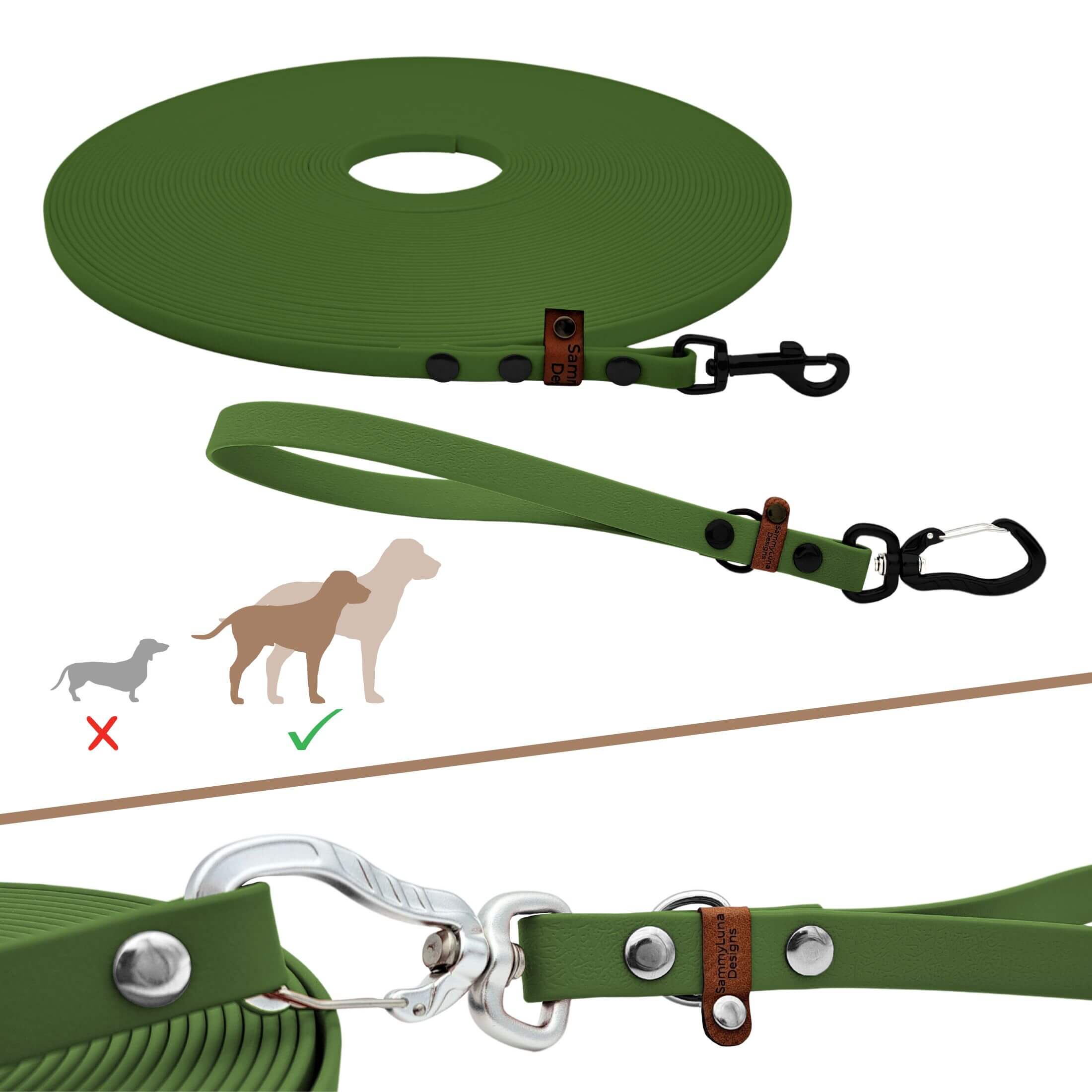 Schleppleine mit Kurzführer in Olive-Grün