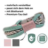Hundehalsband Tauseil Triple-Tau in Seegrün Rosa-Grau
