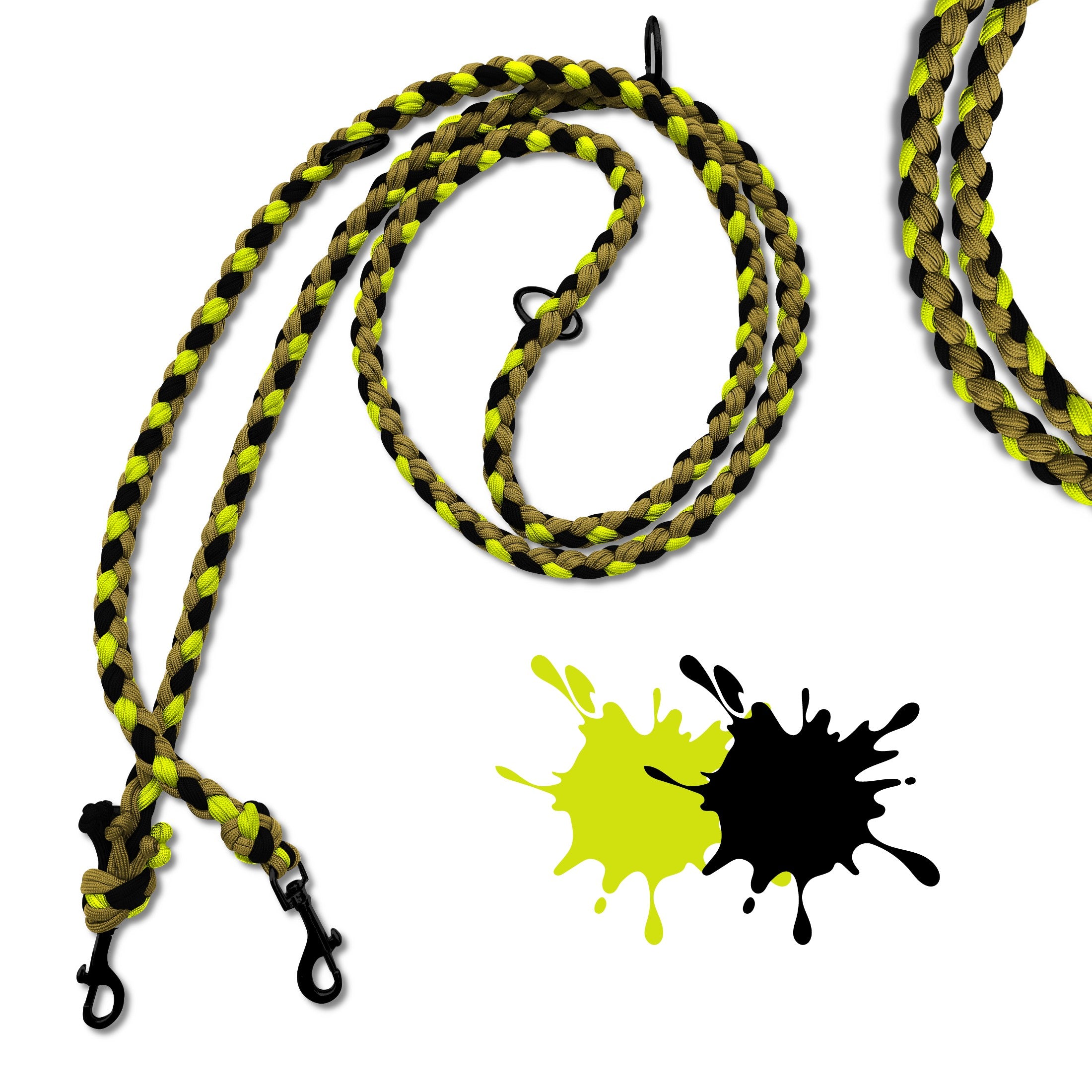 Paracord Hundeleine in schwarz & Neon-Gelb