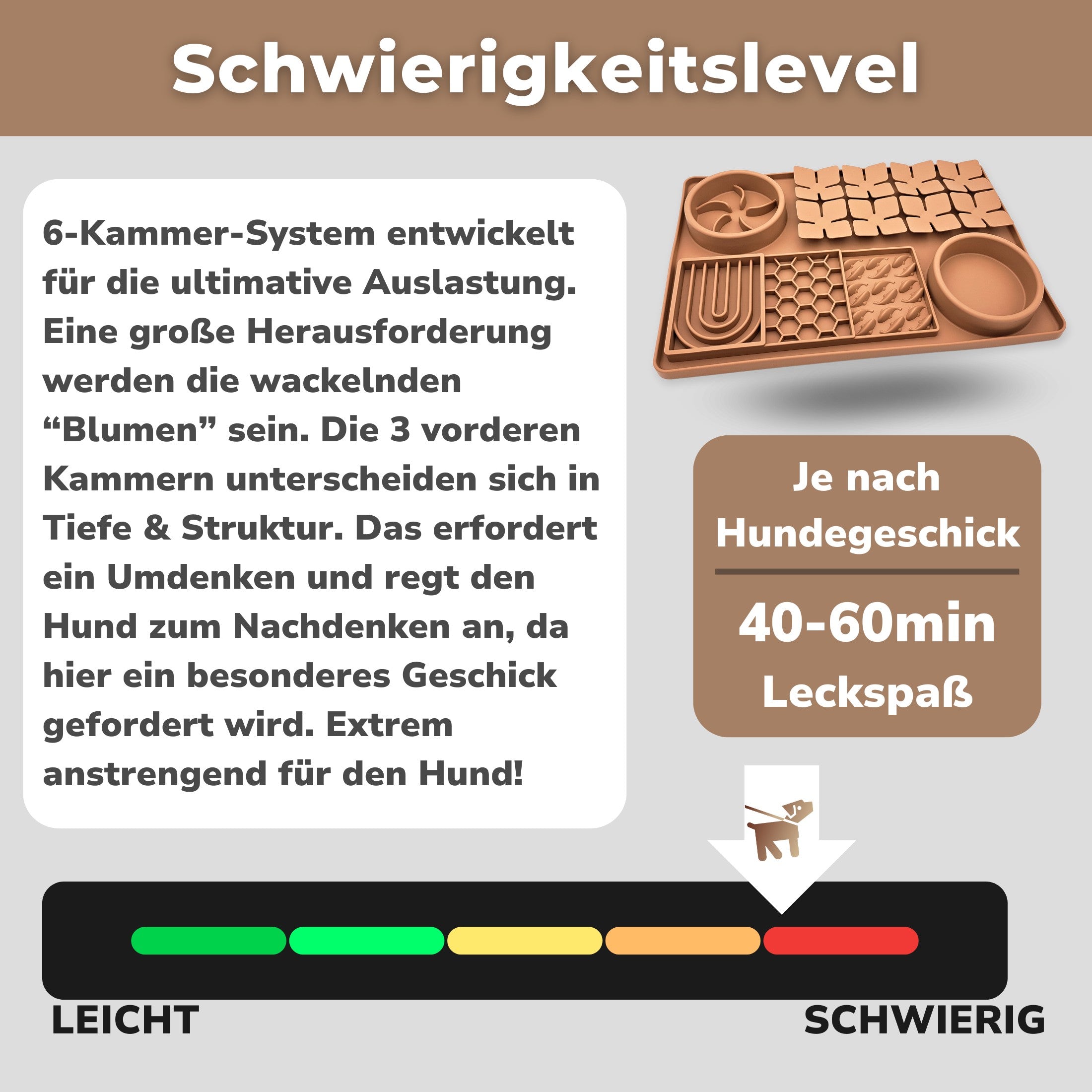 Schwierigkeitslevel und Beschreibung der Schleckmatte