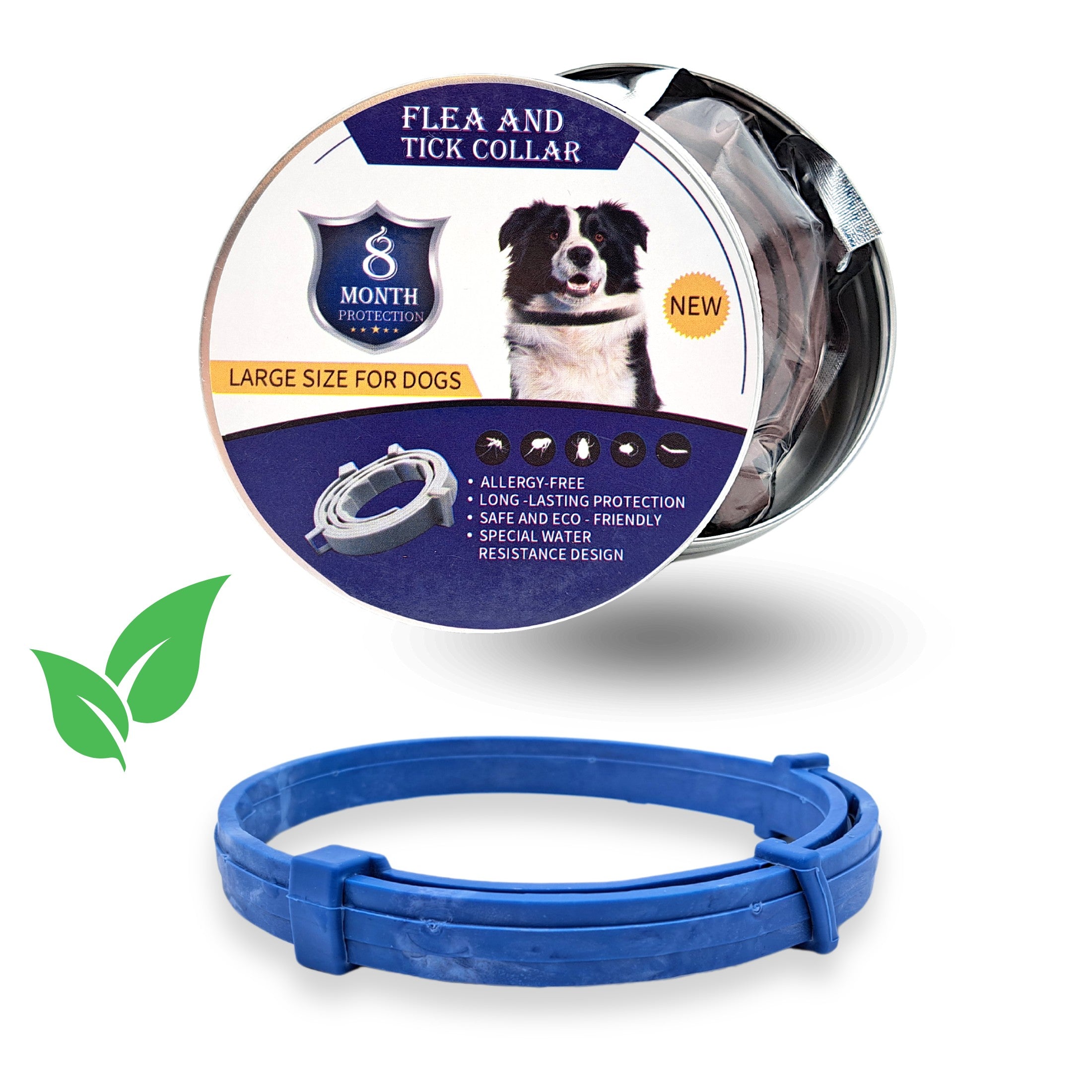 Pflanzliches Zeckenhalsband für Hunde in der Farbe blau