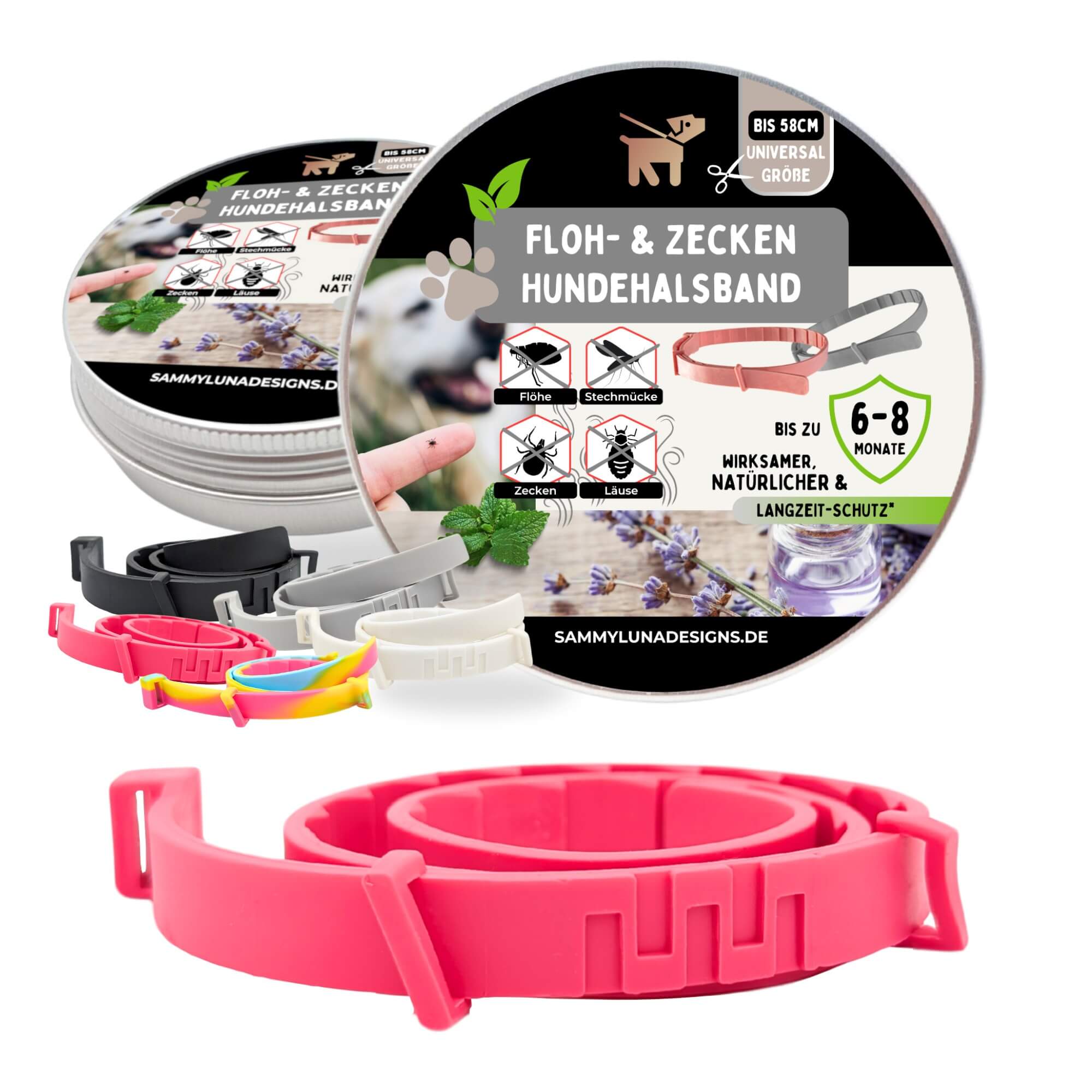 Zeckenhalsband für Hunde in der Farbe Magenta mit pflanzlichem Wirkstoff