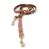 Hundeleine und Halsband aus Fettleder und Biothane ähnlichem PVC Gurtband in Braun und Rosa von SammyLunaDesigns